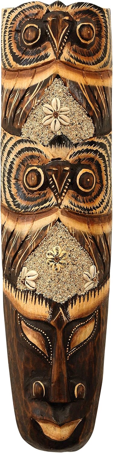 G6 Collection Hand Carved Wooden Tribal Owl Wall Sculpture
