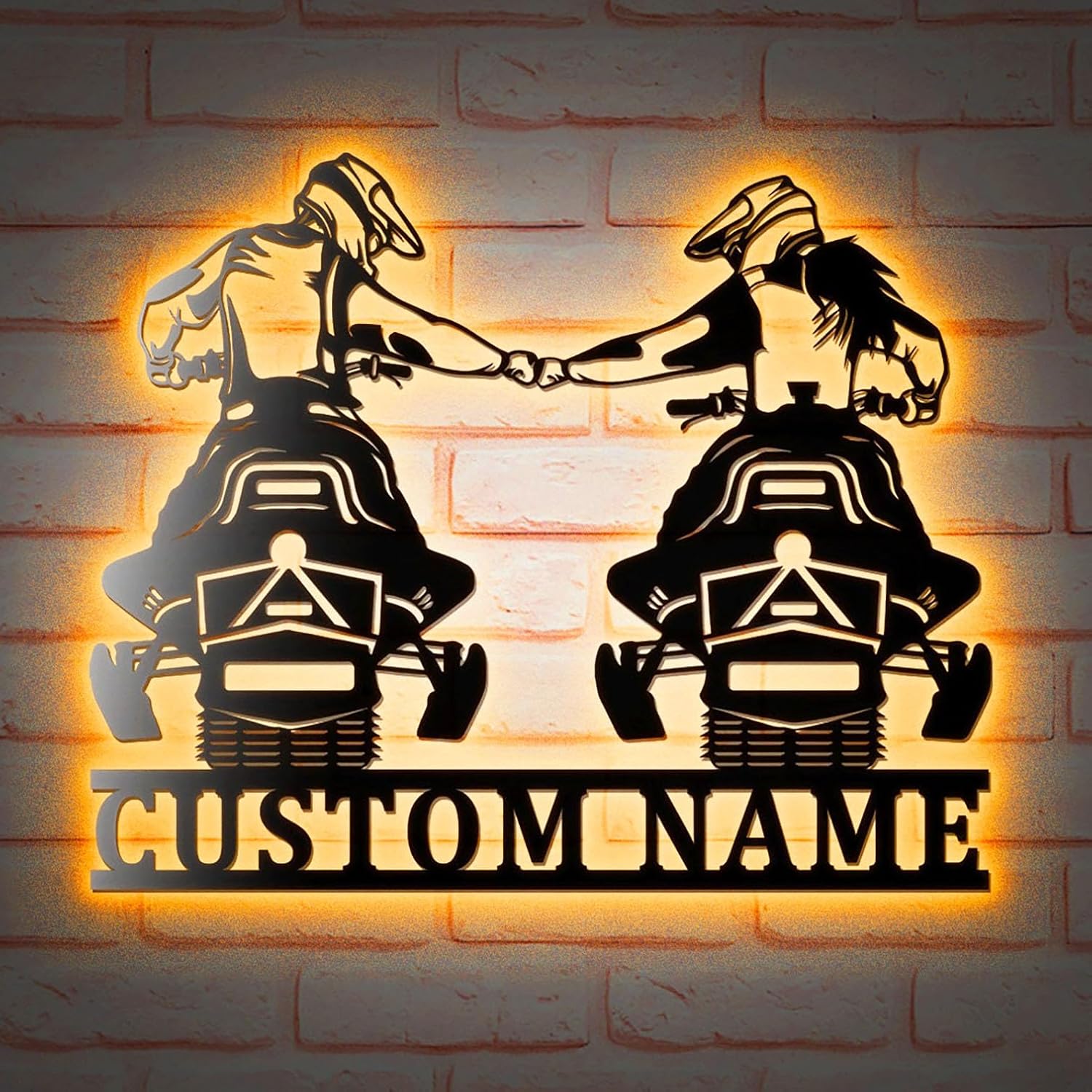 Custom Name Sign Dad and Mom Snowmobile Metal Wall Art With LED Lights