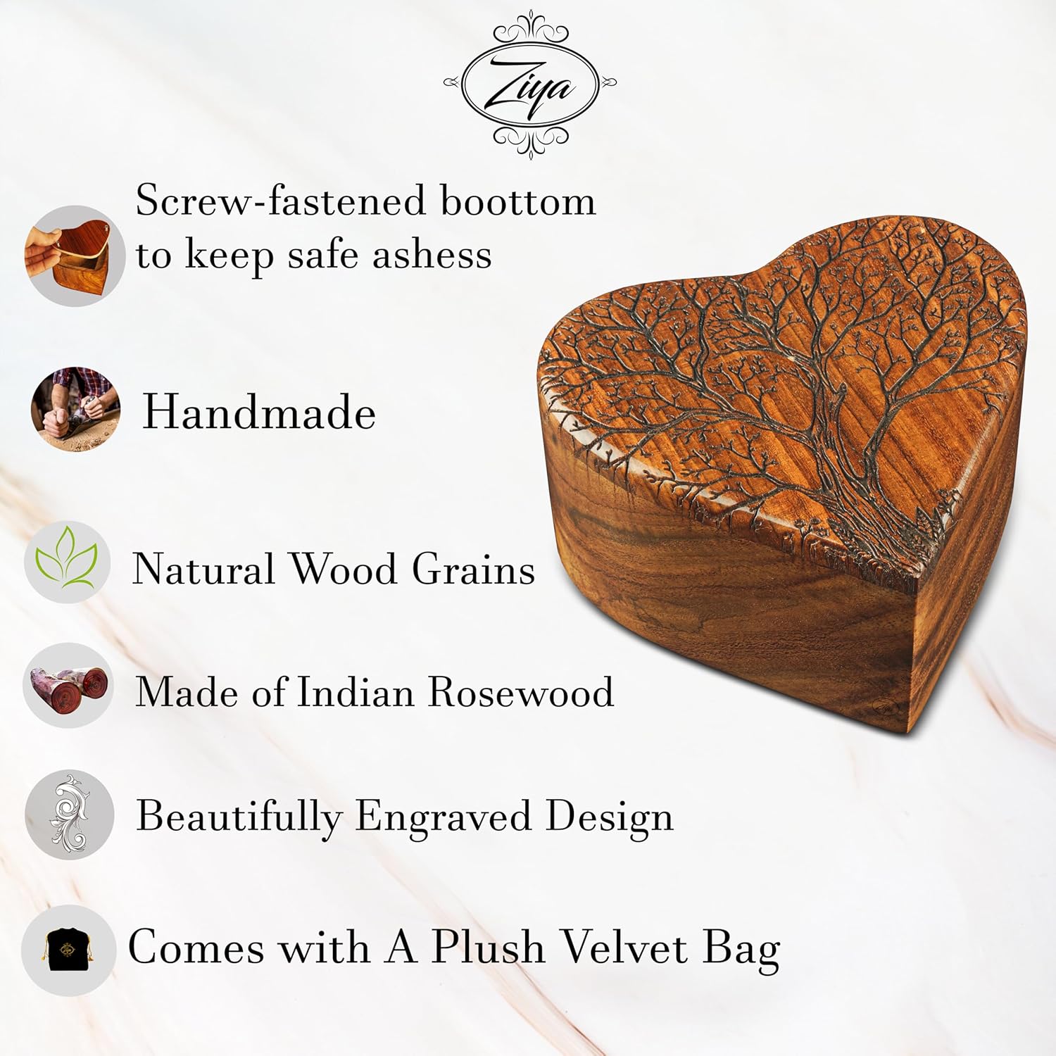 Ziya Wooden Heart Keepsake Tree Urn