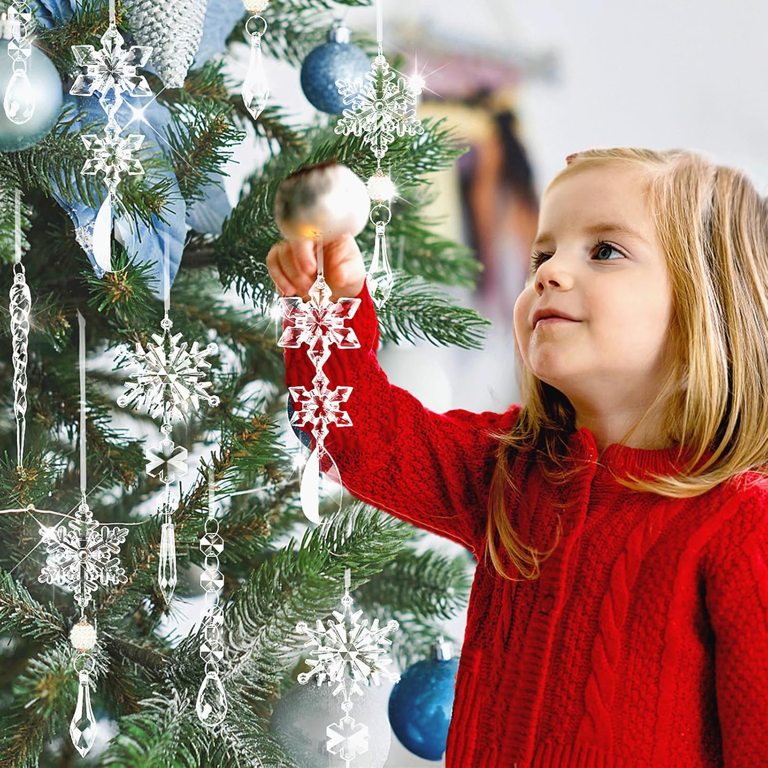 18pcs Crystal Snowflake Christmas Ornaments Set