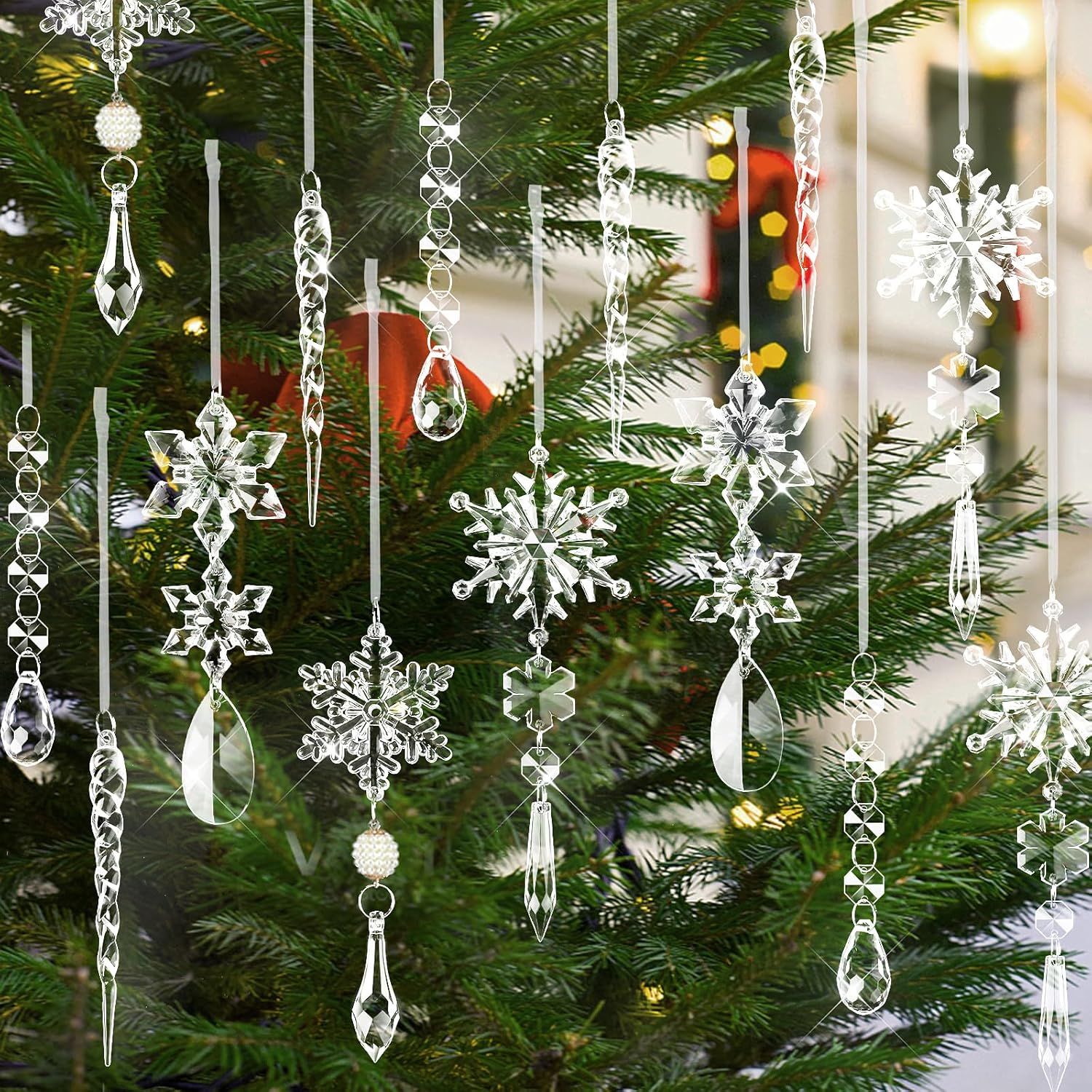 18pcs Crystal Snowflake Christmas Ornaments Set