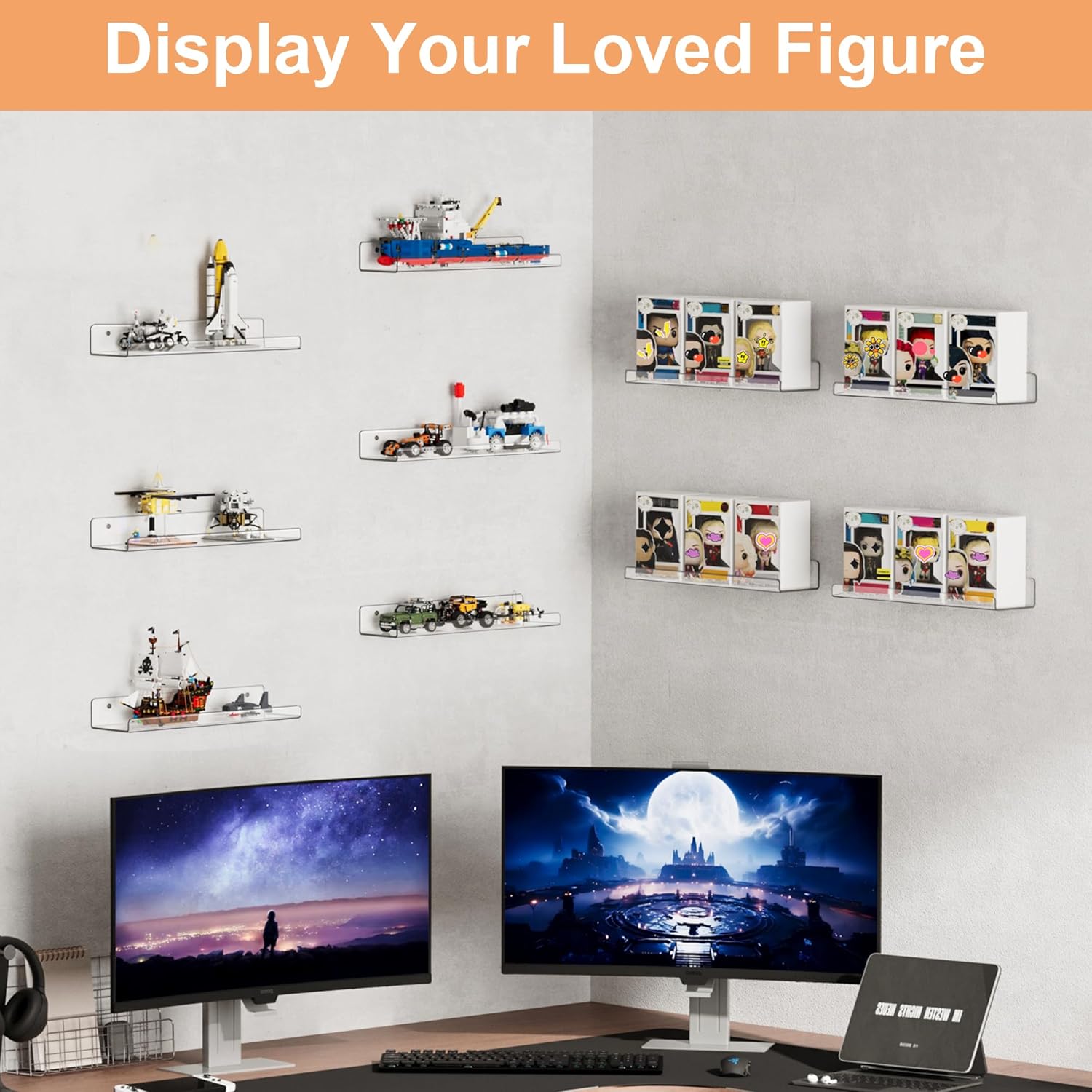 Upsimples 16 Pack Clear Acrylic Floating Shelves for Wall Storage