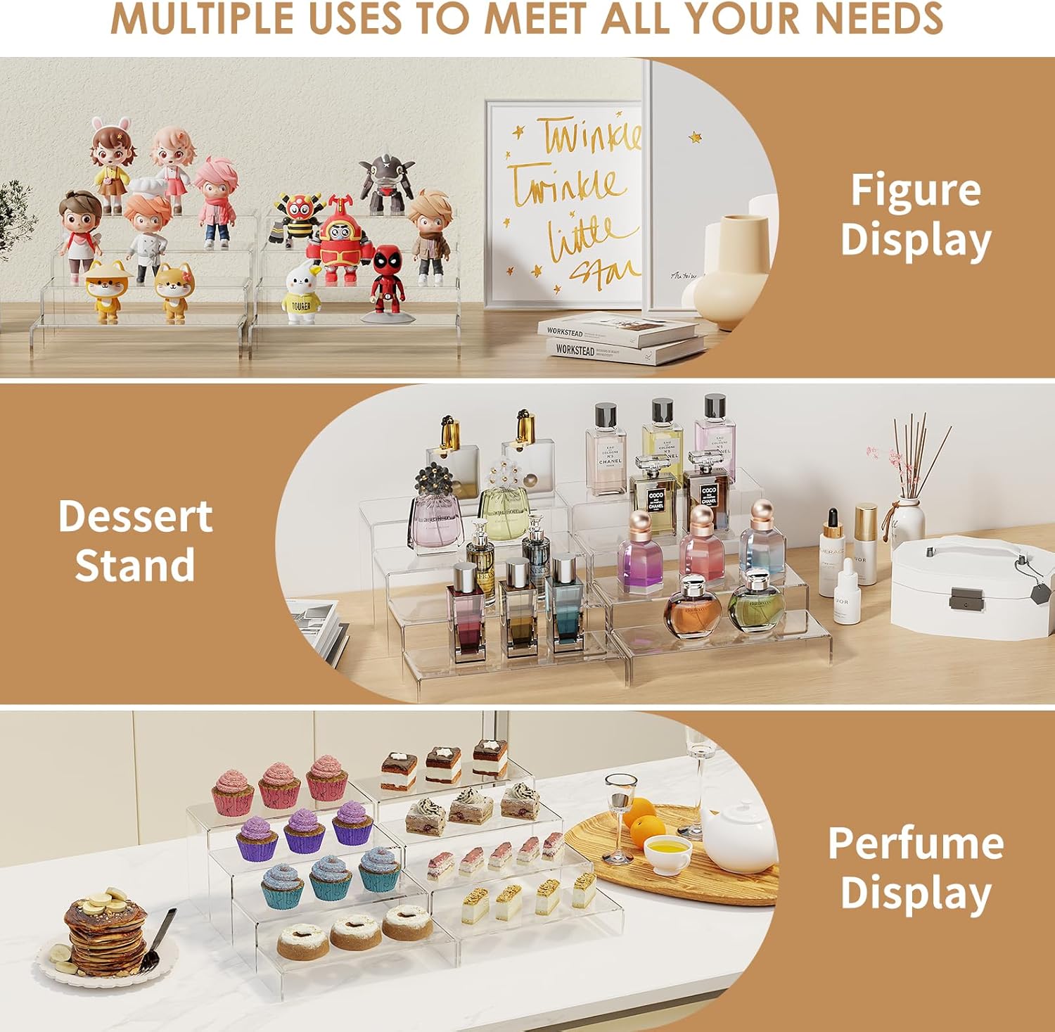 Anglelife 8 Piece Display Riser Set for Collectibles