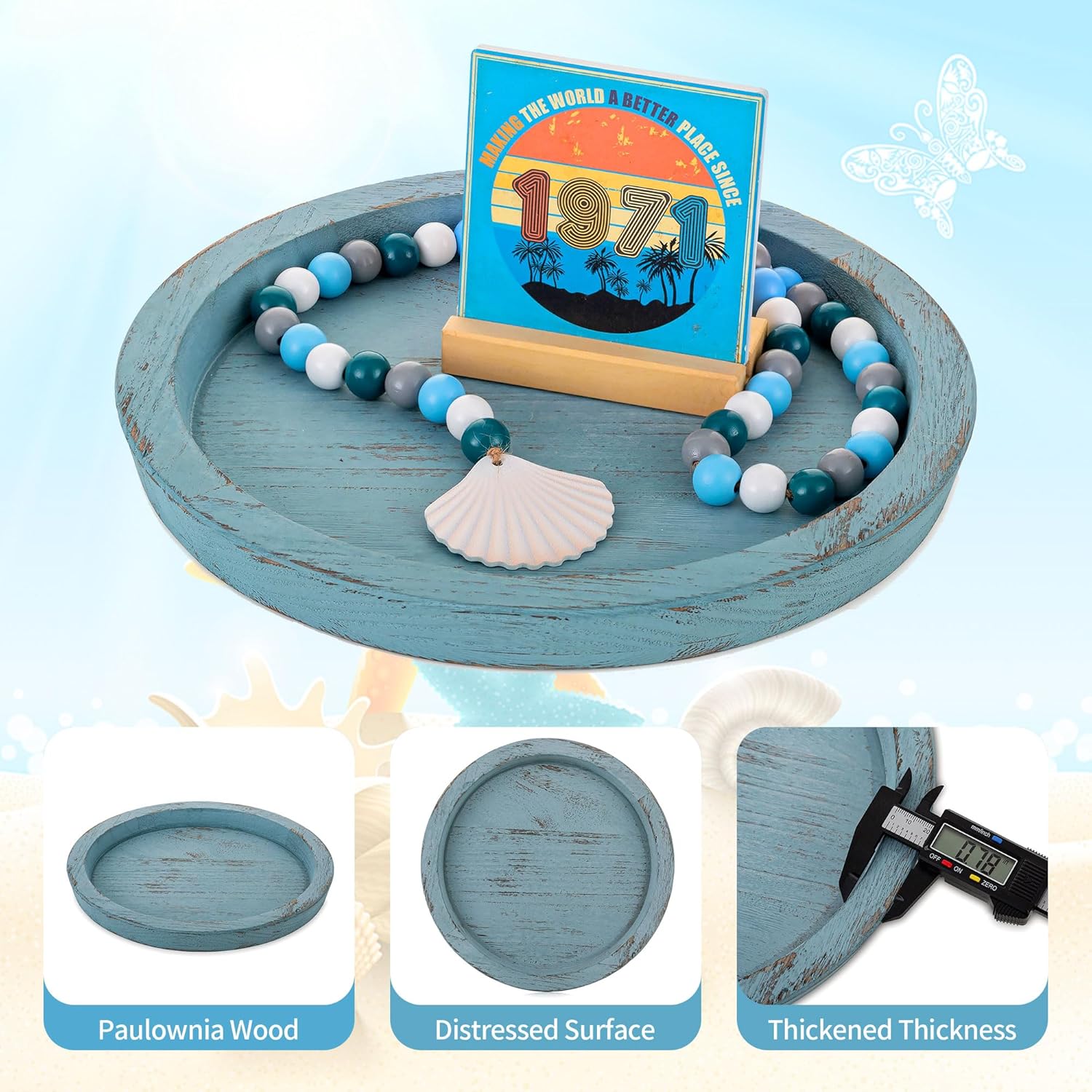 Hanobe Rustic Blue Decorative Tray for Coastal Decorations