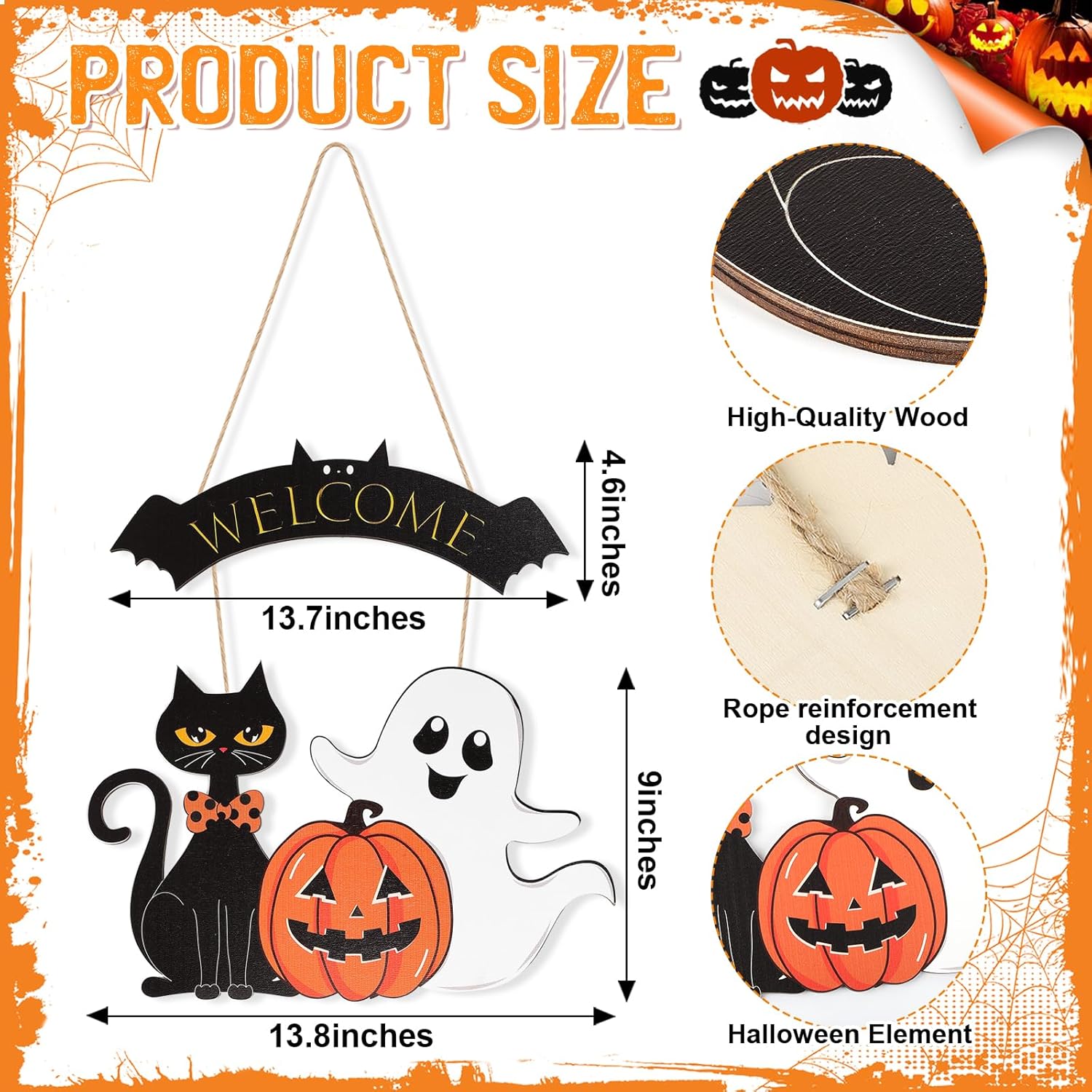 Halloween Wooden Ghost Door Wreath Welcome Sign