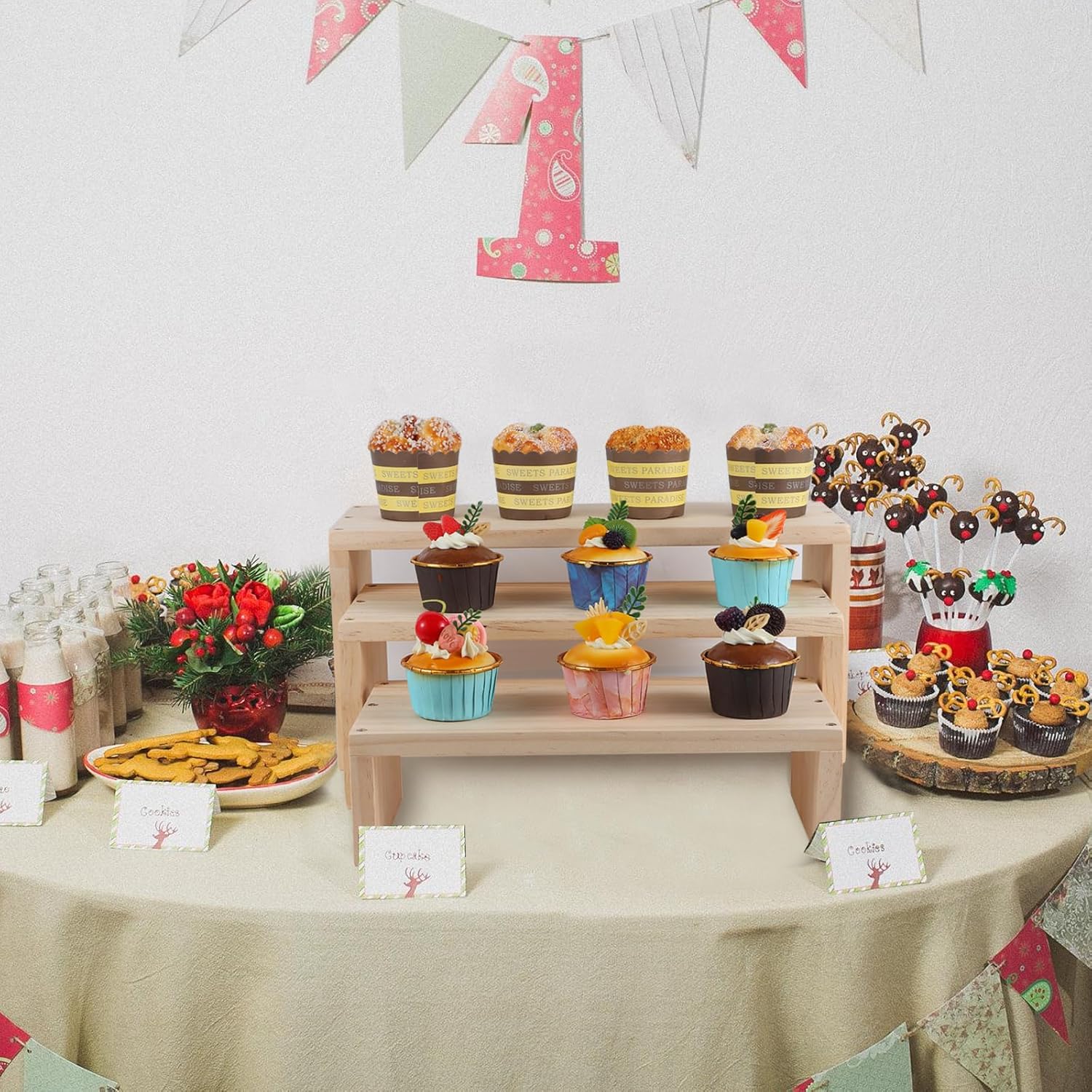 3-Tier Wooden Display Stands for Cupcakes Jewelry and Collectibles