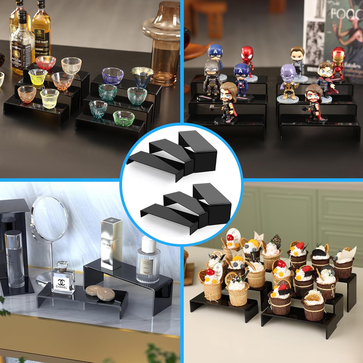 Goabroa Black Acrylic Display Risers 3 Tier 2 Set