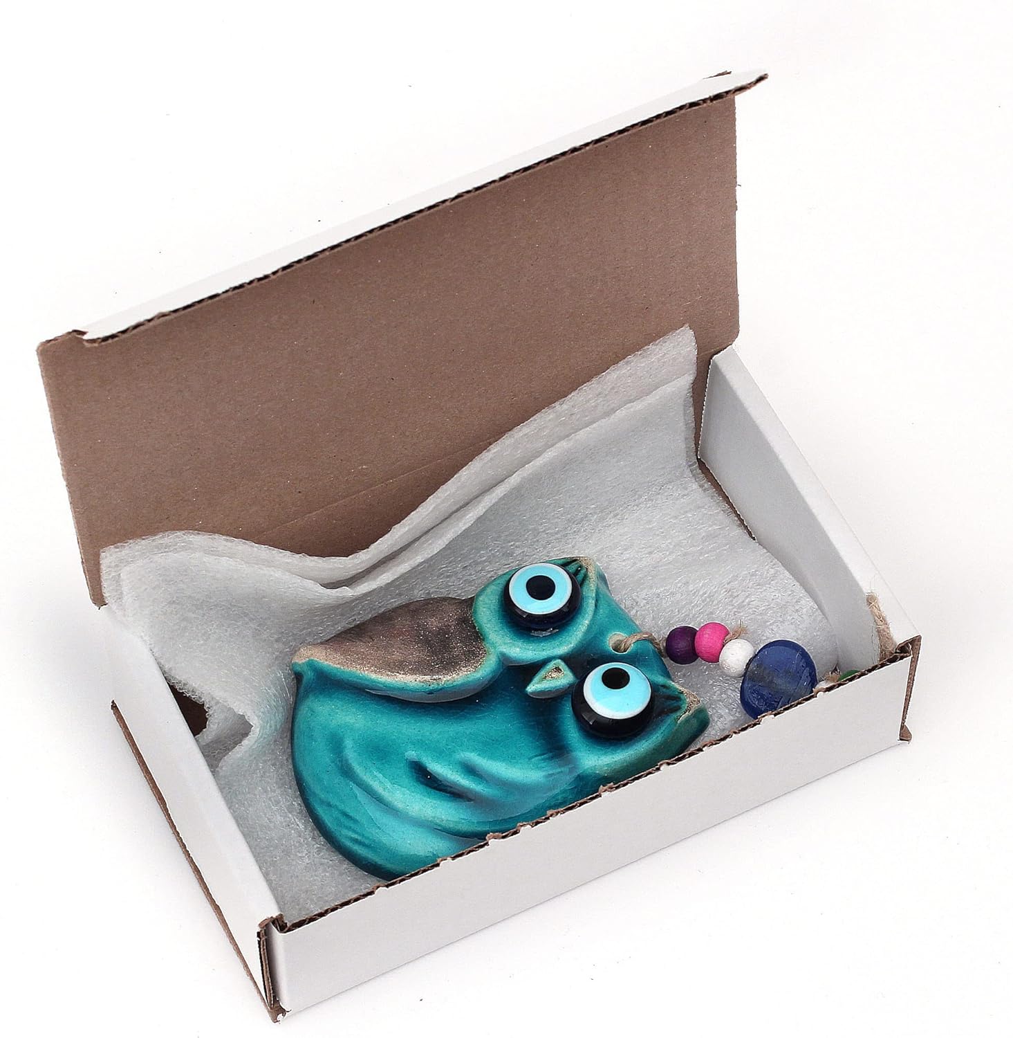 Handmade Ceramic Wall Art with Owl and Evil Eye Design