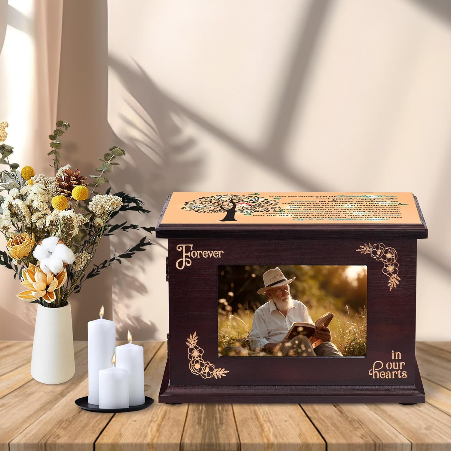 PREKIAR Wooden Cremation Urn with Photo Frame
