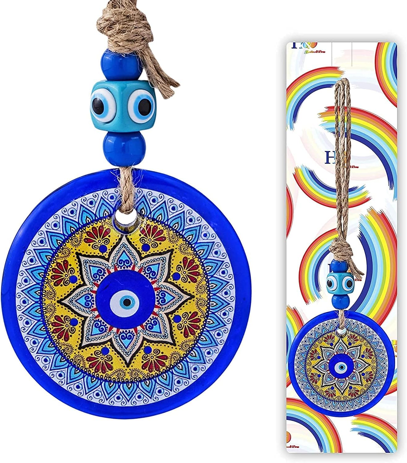YU FENG Large Turkish Nazar Evil Eye Mandala Glass Bead Wall Hanging Ornament