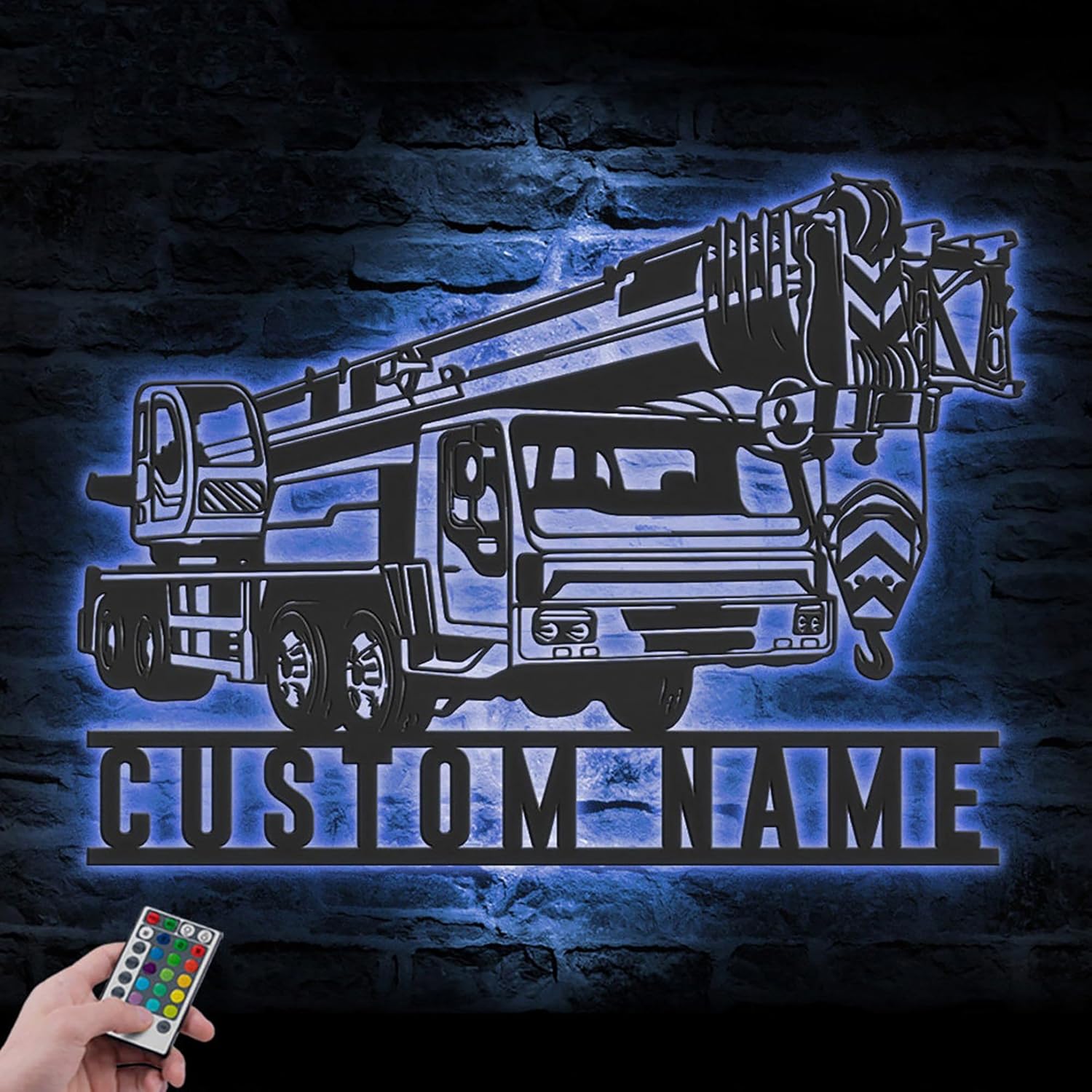 Custom Mobile Crane Truck Driver Metal Wall Art LED Light Personalized Sign