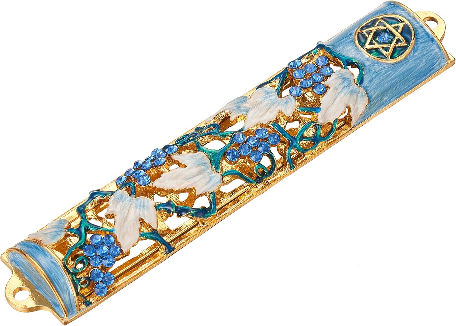 Matashi 6 Inch Hand Painted Mezuzah with Gold and Crystal Accents