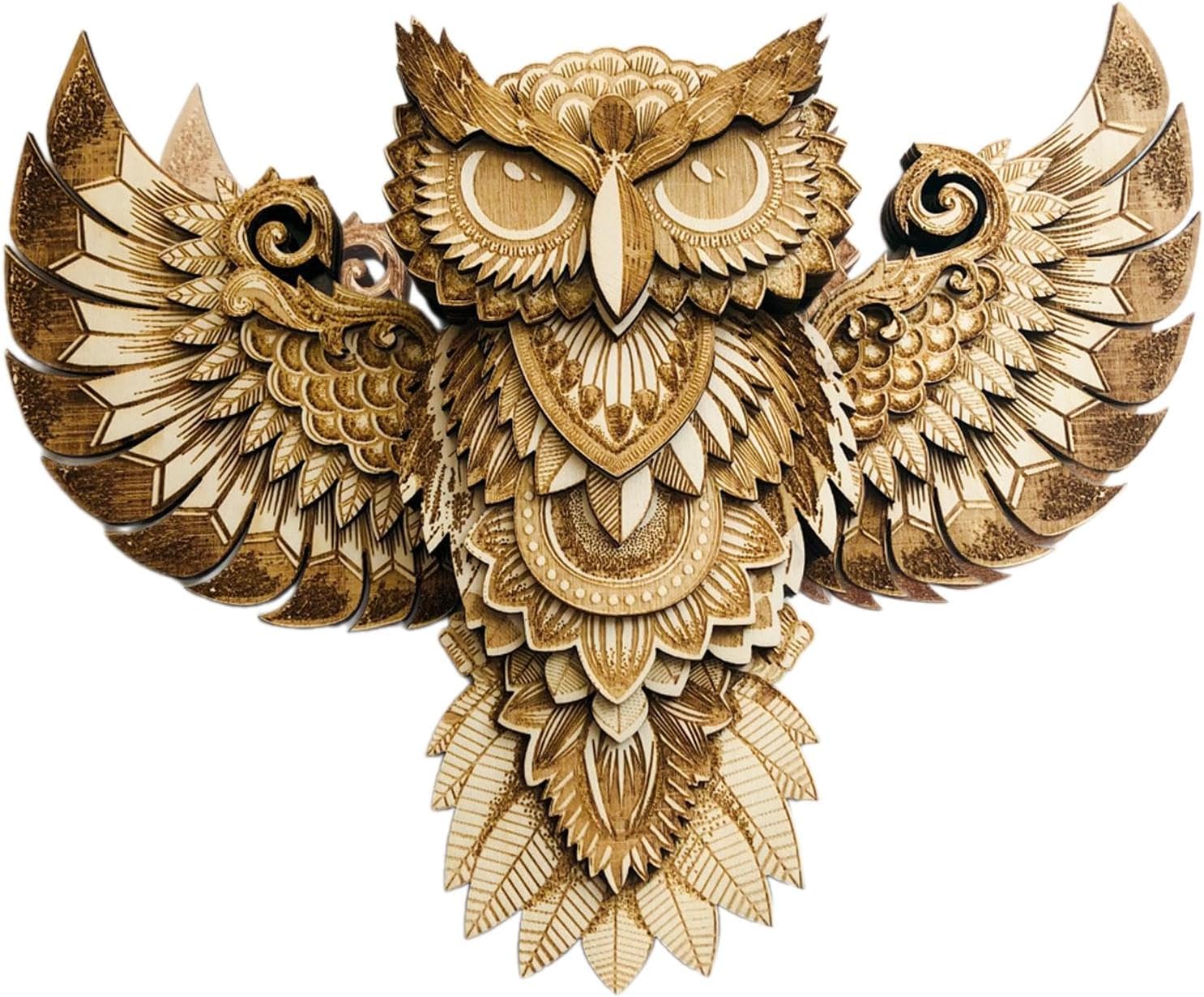 Wood Owl Wall Decor Sculpture Rustic Design
