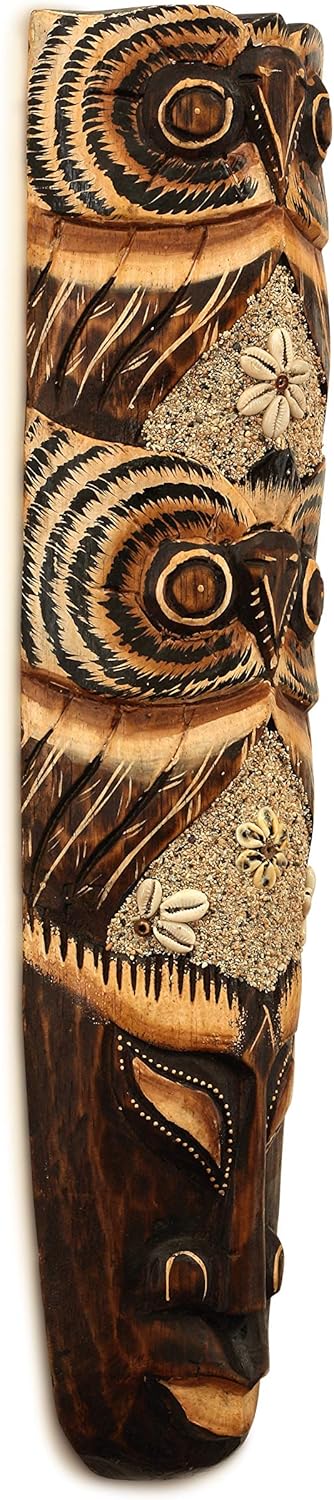 G6 Collection Hand Carved Wooden Tribal Owl Wall Sculpture