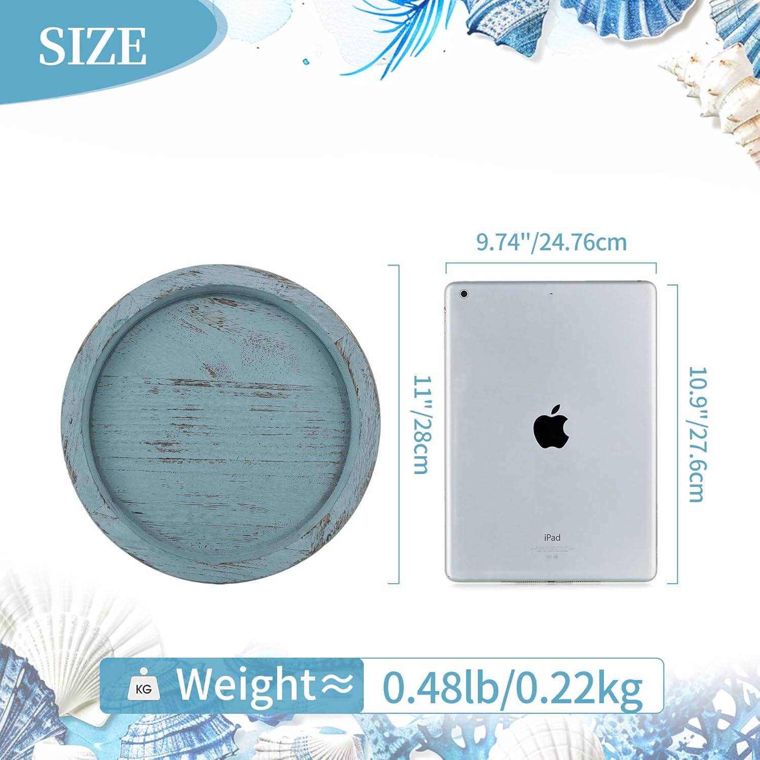 Hanobe Rustic Blue Decorative Tray for Coastal Decorations