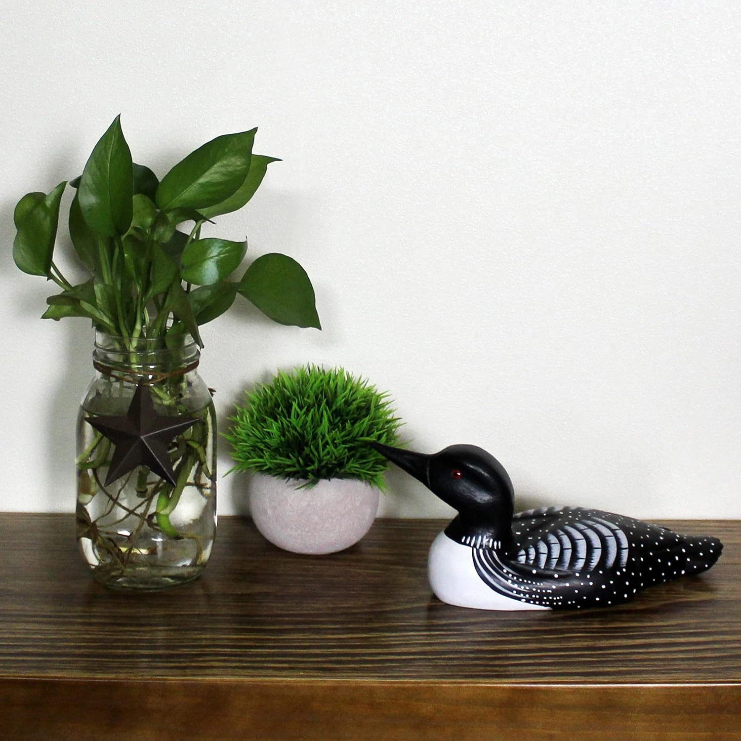 CVHOMEDECO Primitives Hand Engraved Wood Loon Farmhouse Figurine Decor