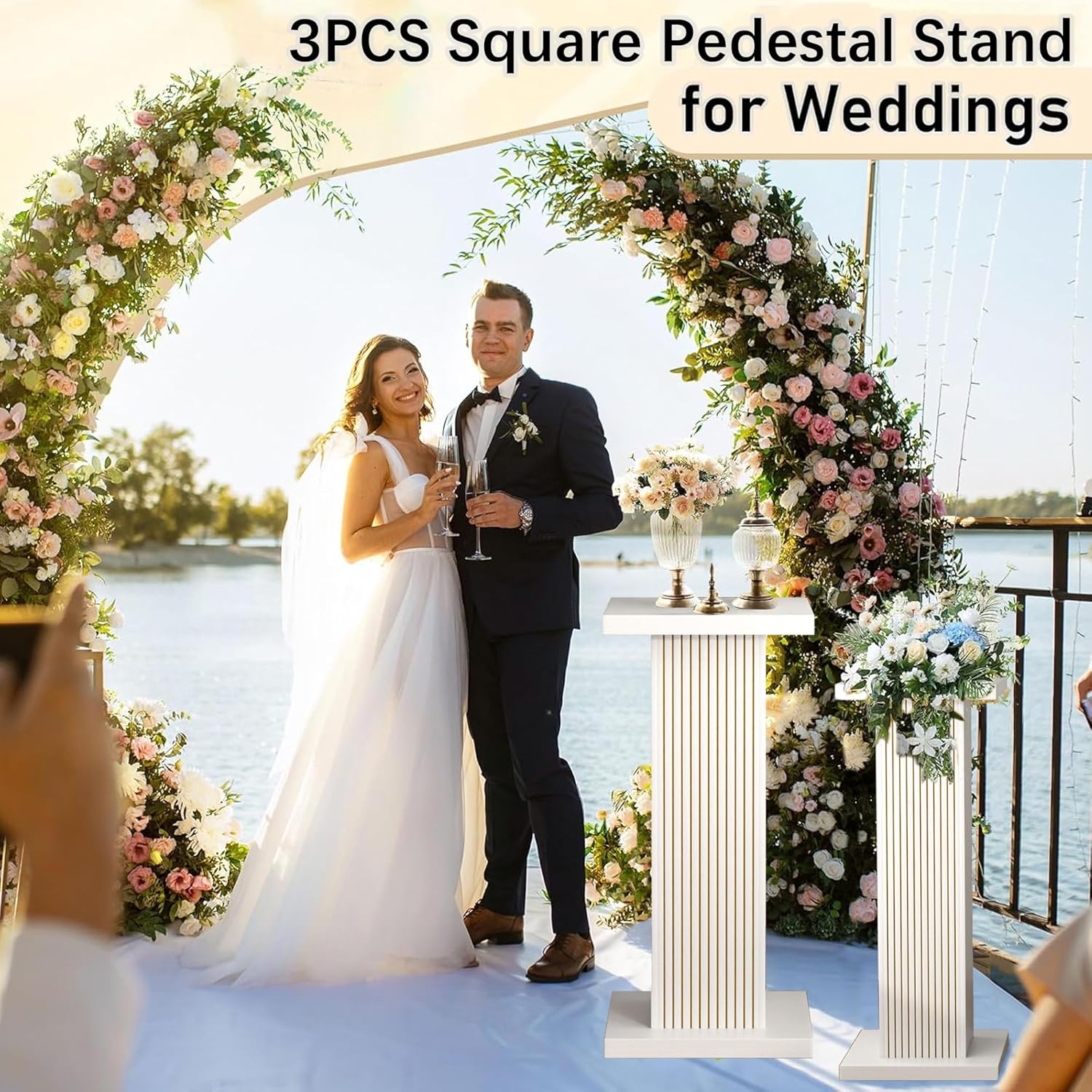 3PCS White Square Display Pedestal Stands for Parties and Events