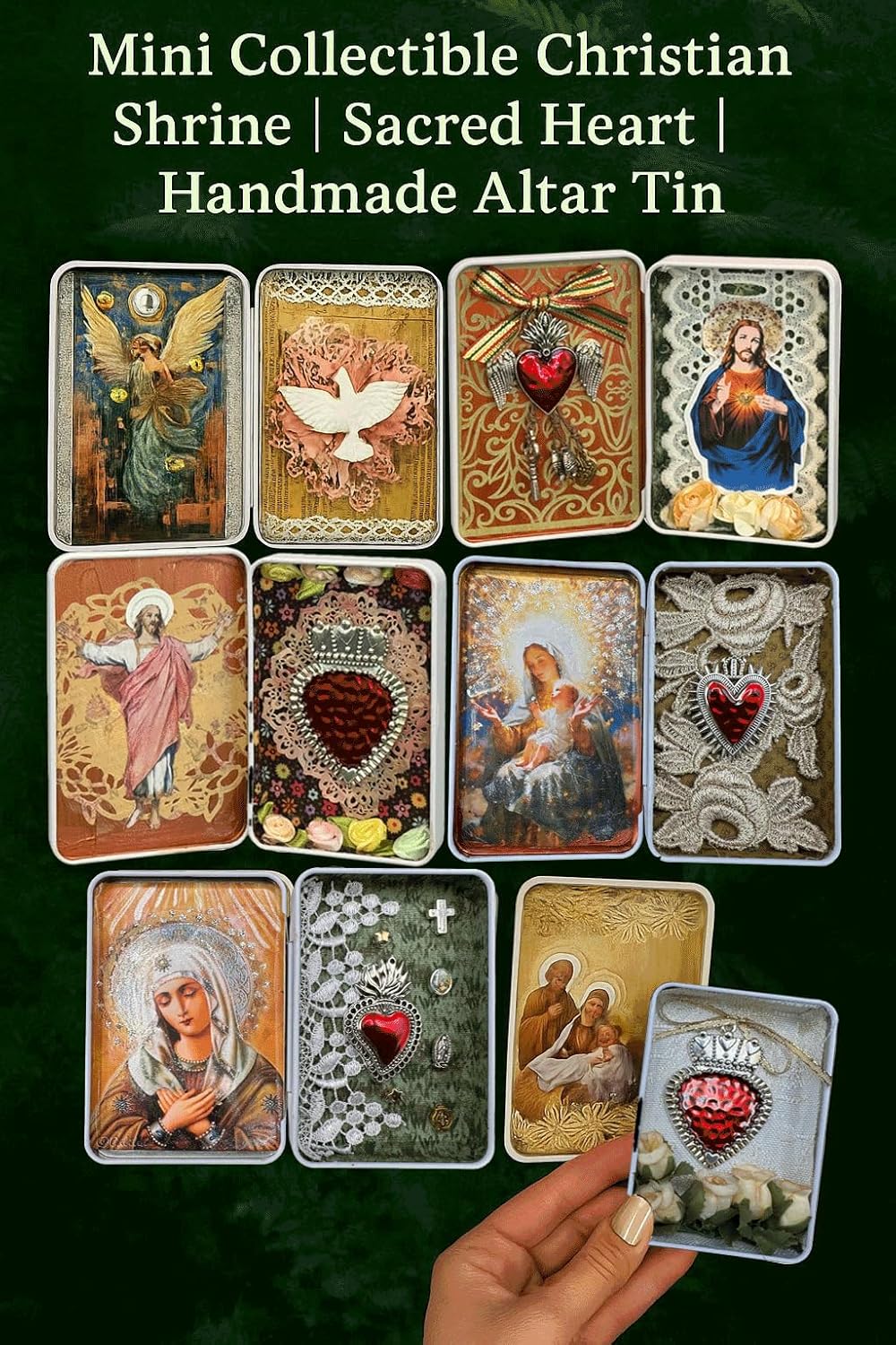 Handmade Mini Shrine Tin Box with Prayer Cards