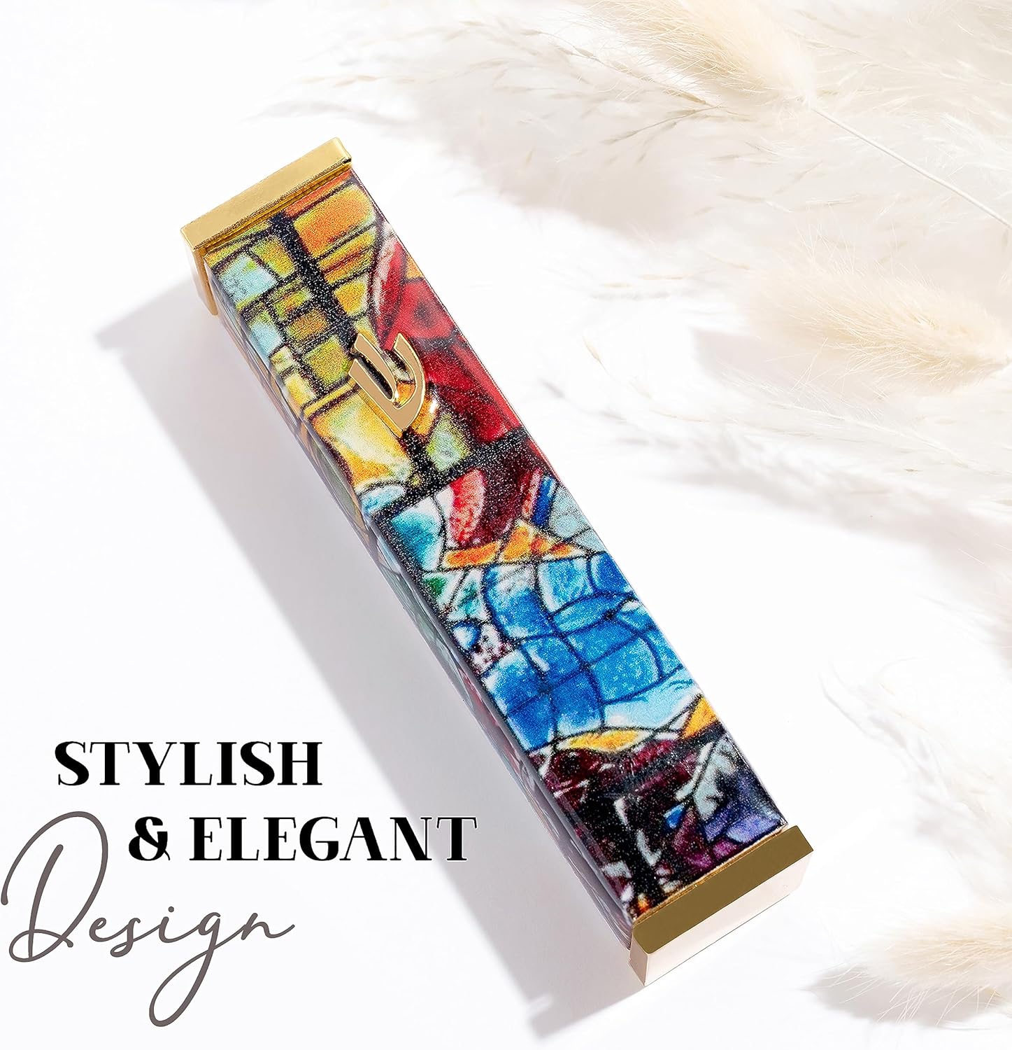 SURI Modern Mezuzah Case with Yellow Chagall Design