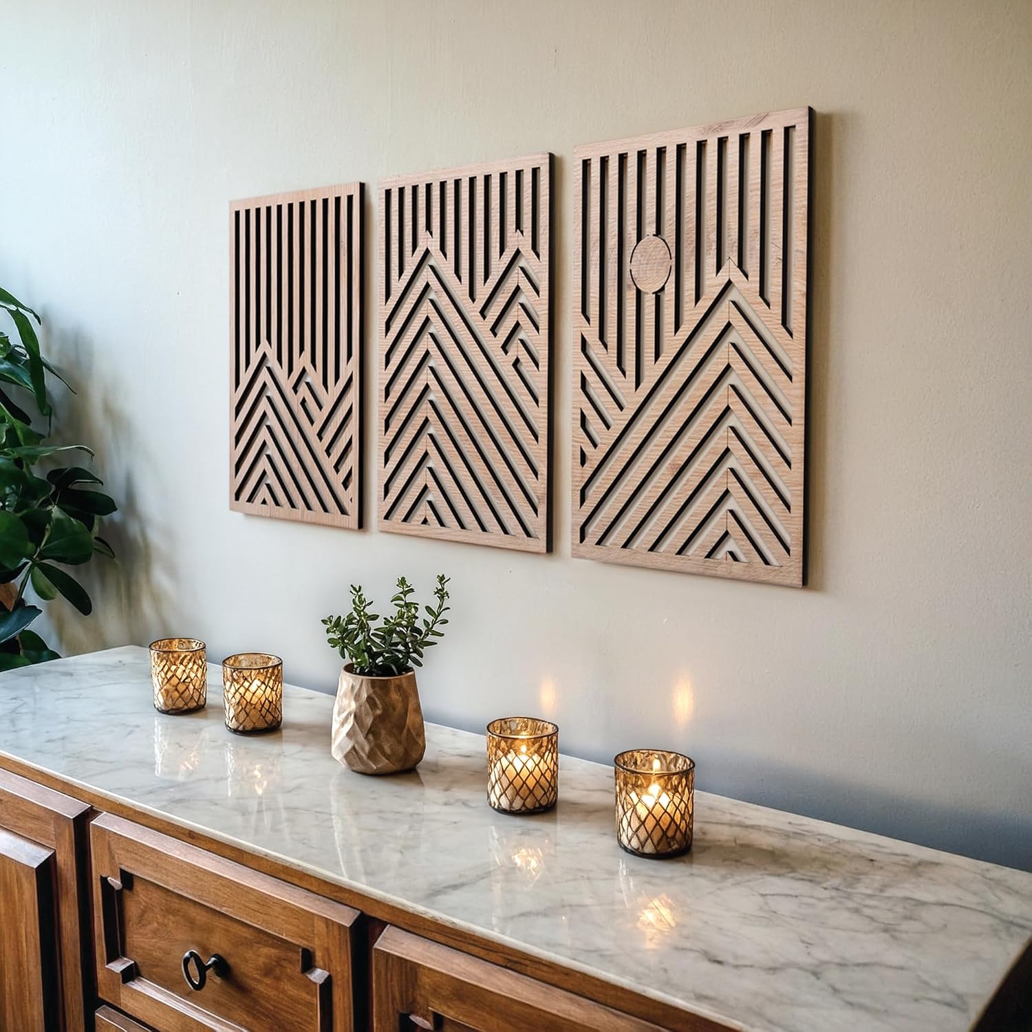 QMMP Modern Wooden Wall Sculptures Set of 3