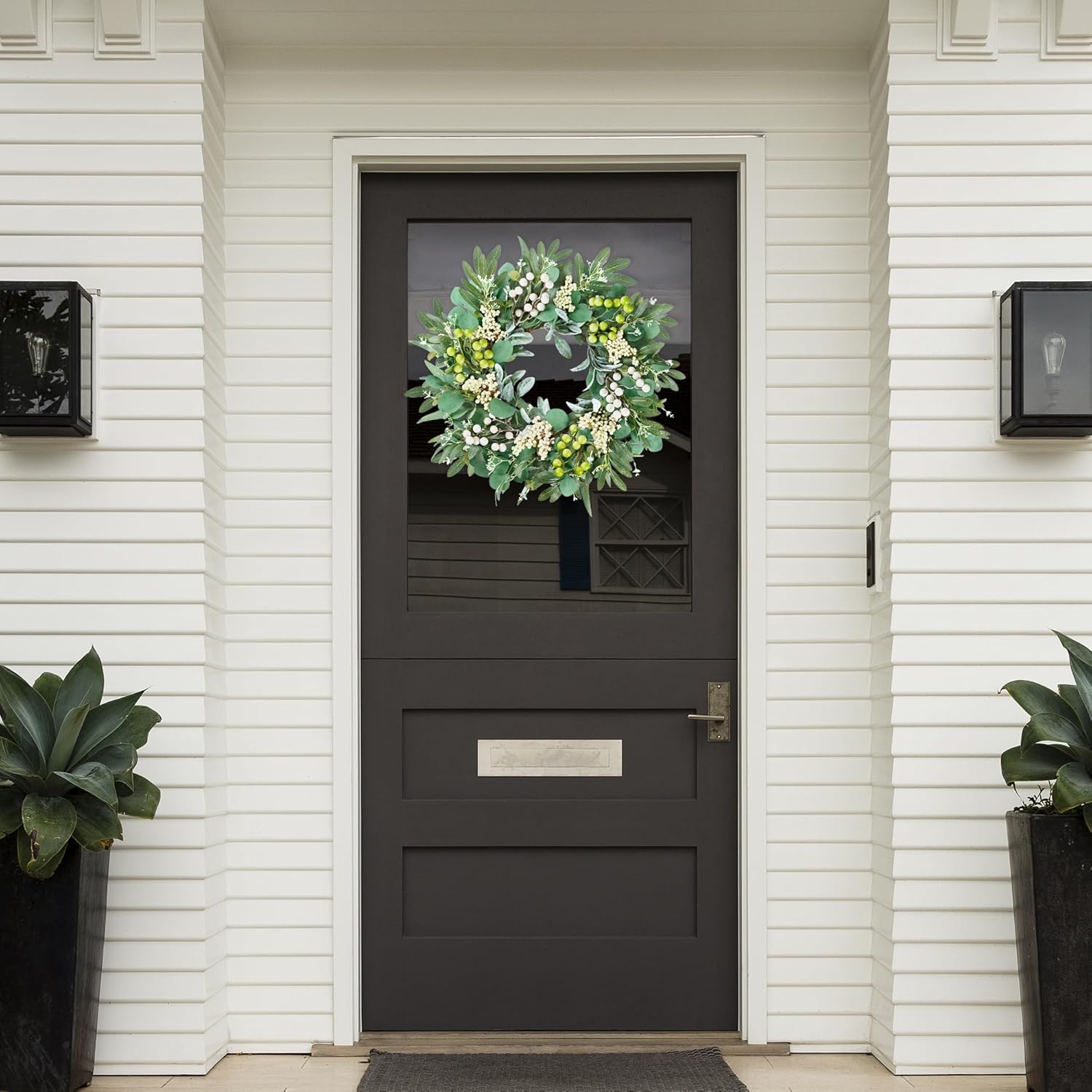 Sggvecsy 20 Inch Artificial Eucalyptus Wreath with Greenery and Berries