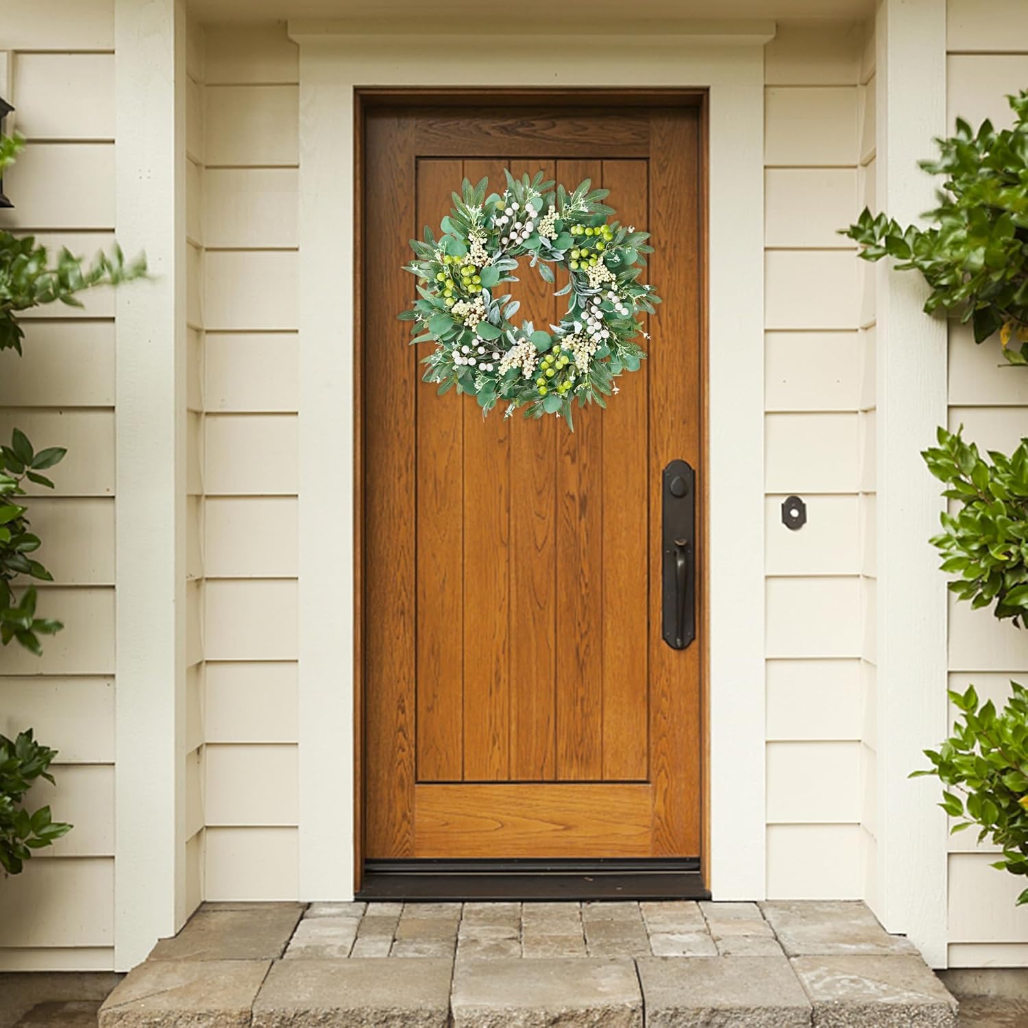 Sggvecsy 20 Inch Artificial Eucalyptus Wreath with Greenery and Berries