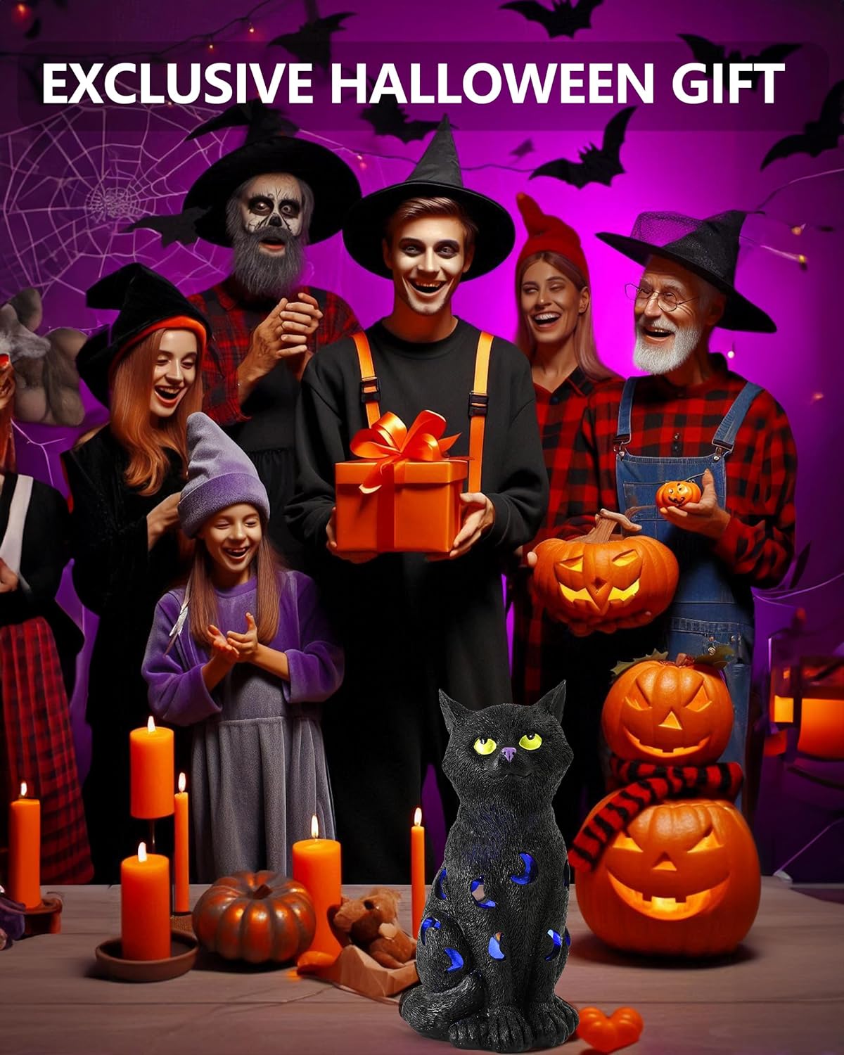 Black Cat Halloween Decor with LED Lights