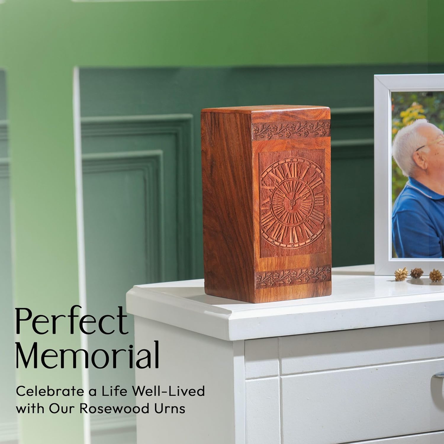 Handcrafted Wooden Urn with Clock Design 1125 Inch