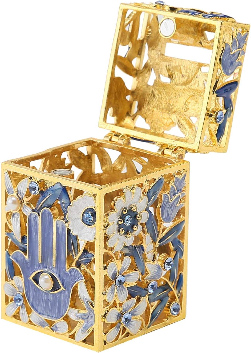 Matashi Hand Painted Enamel Tzedakah Box with Crystals and Gold Accents