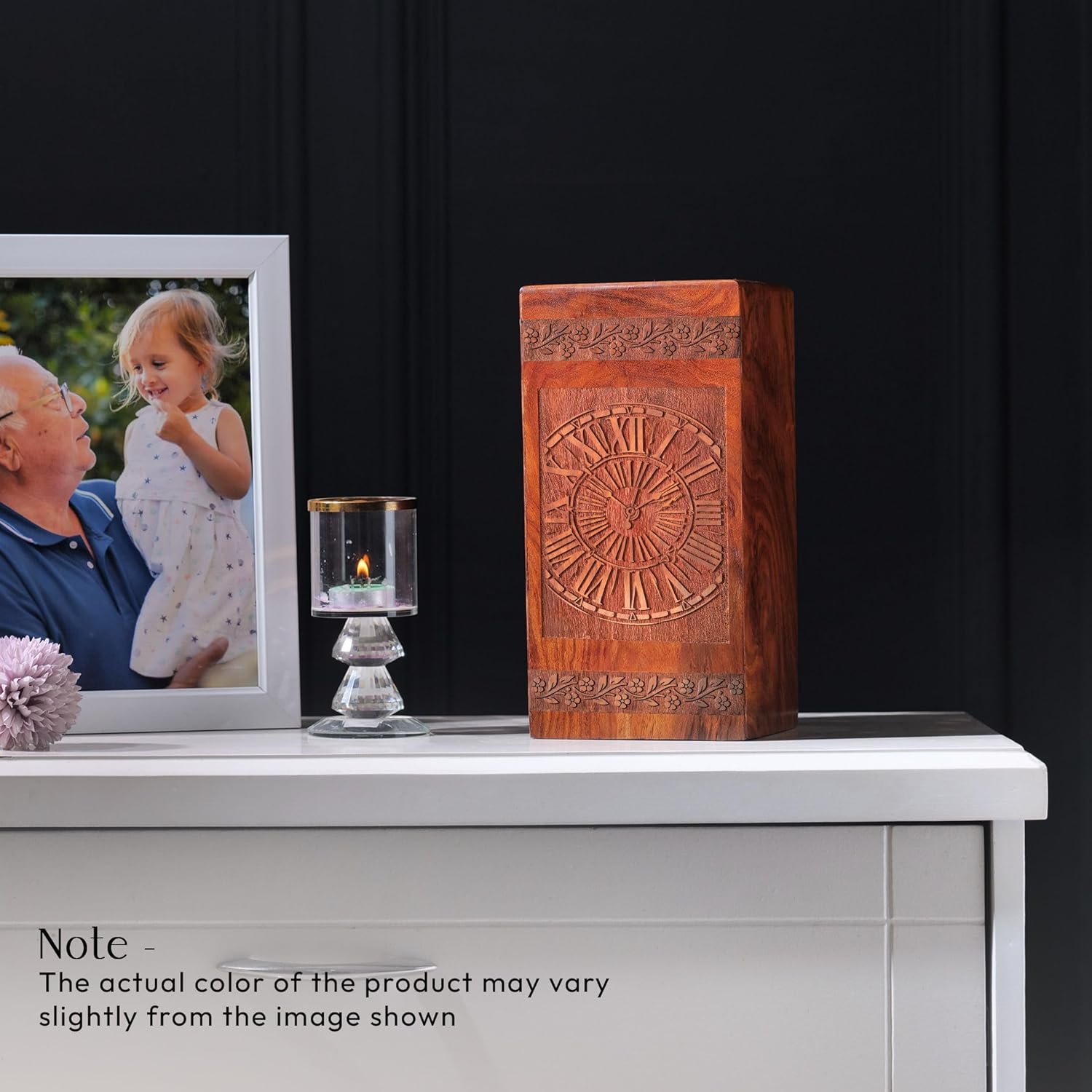 Handcrafted Wooden Urn with Clock Design 1125 Inch