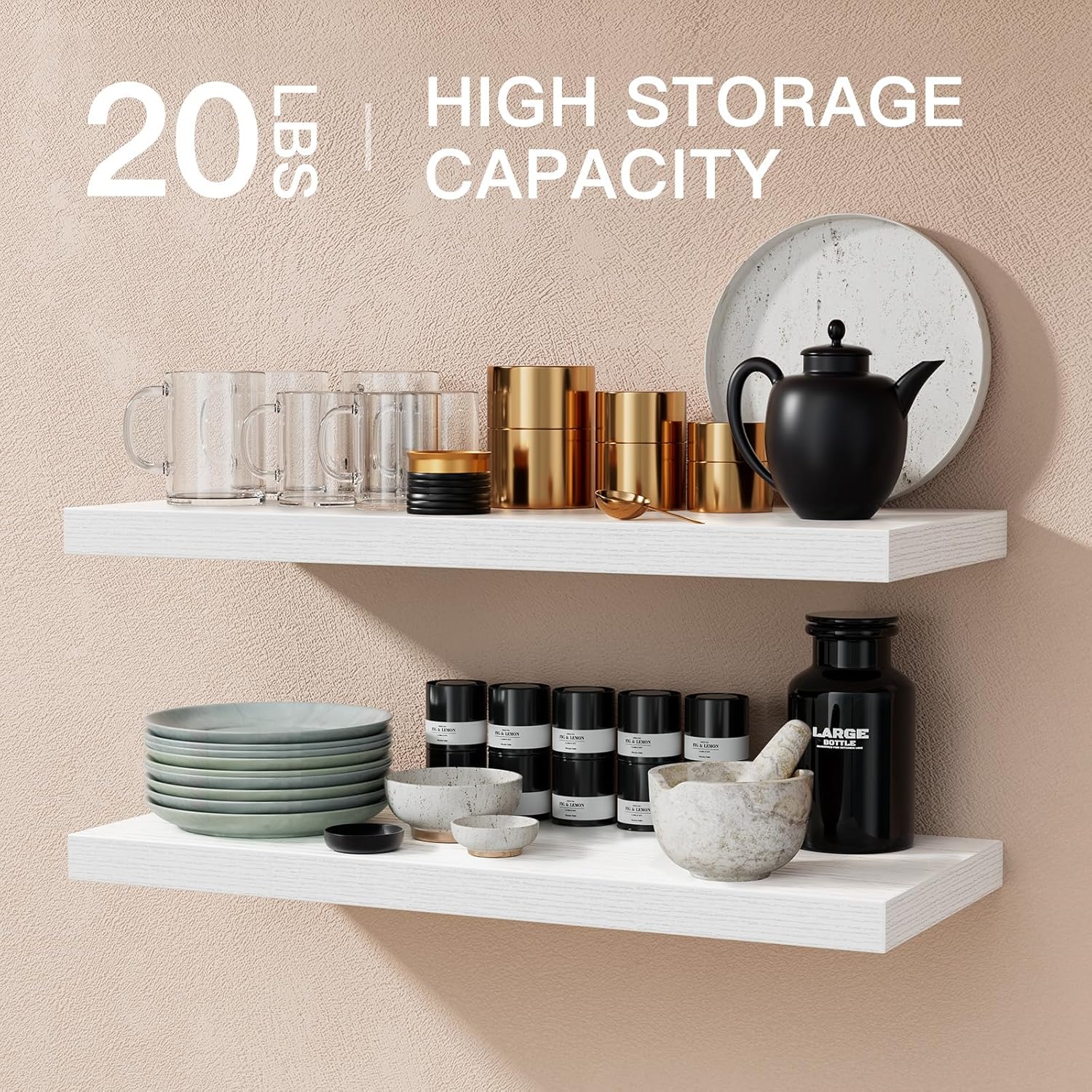 Amada Floating Shelves Large 24x7 Inch White Set of 2