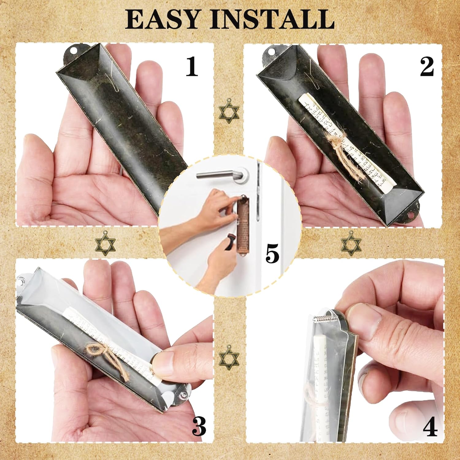 FEIXICHUJI 3-Piece Mezuzah Set with Scroll and Star of David