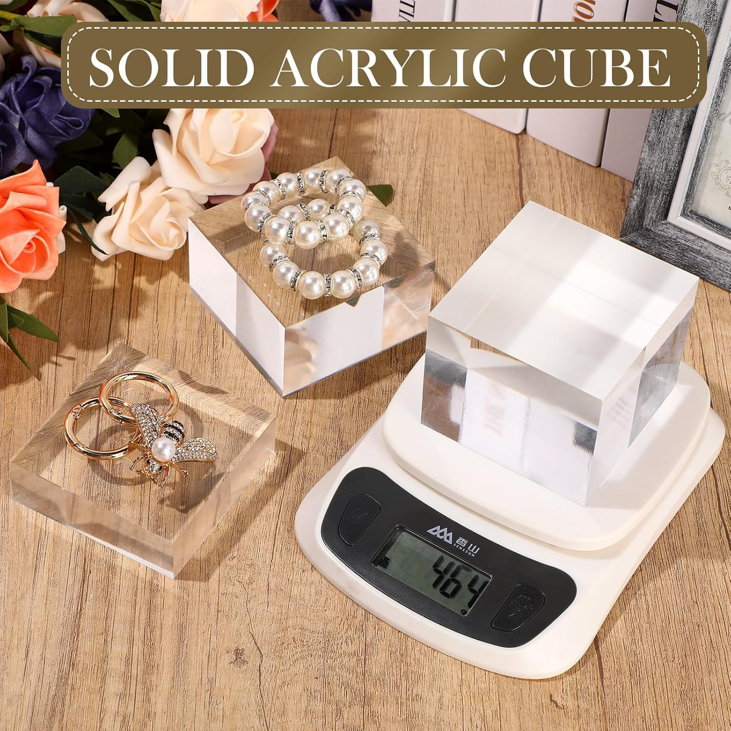 Geelin 6 Pcs Acrylic Display Blocks Clear Cubes for Jewelry Perfume Collection