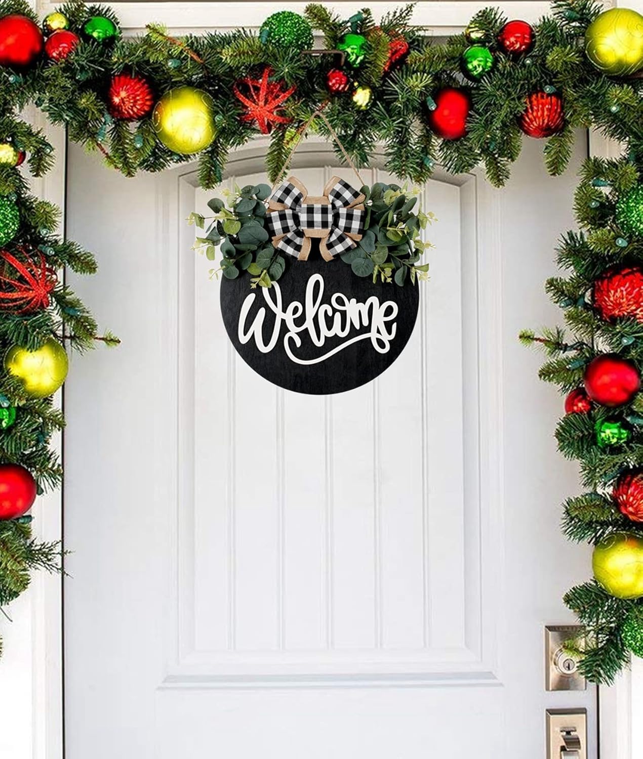 YiLOUR Welcome Sign Front Door Wreath Wall Decor Black