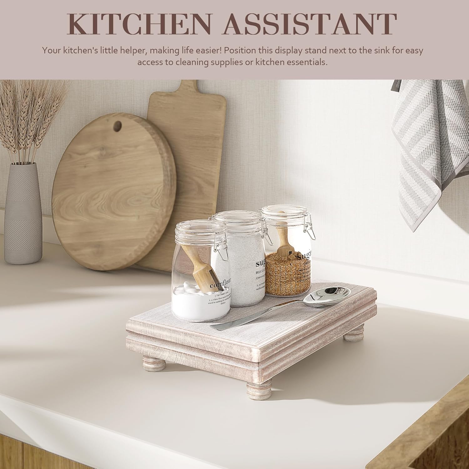 EOSAHR Decorative Wood Tray Stand - Farmhouse Style