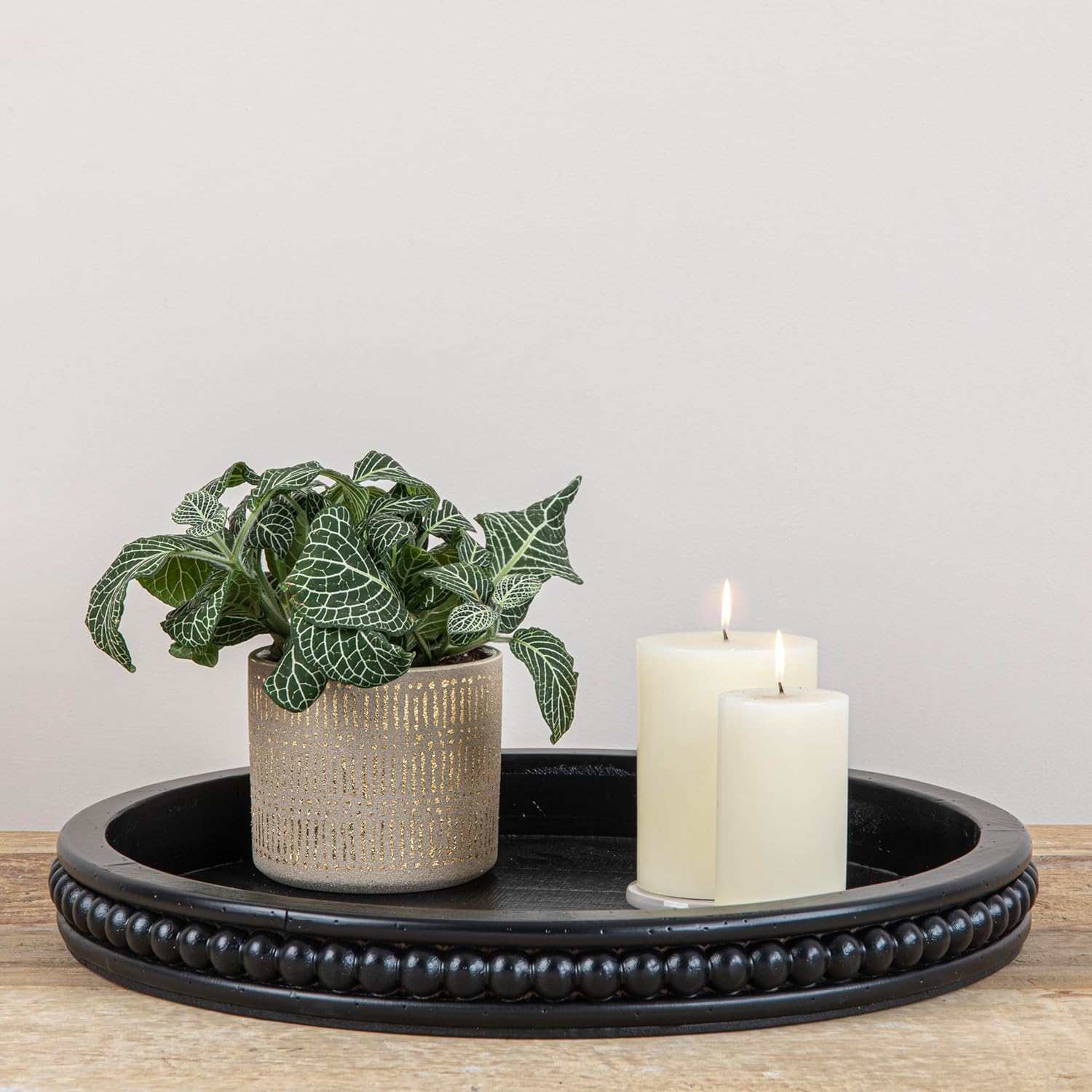 Creative Co-Op Decorative Wood Tray with Hobnail Edge Black