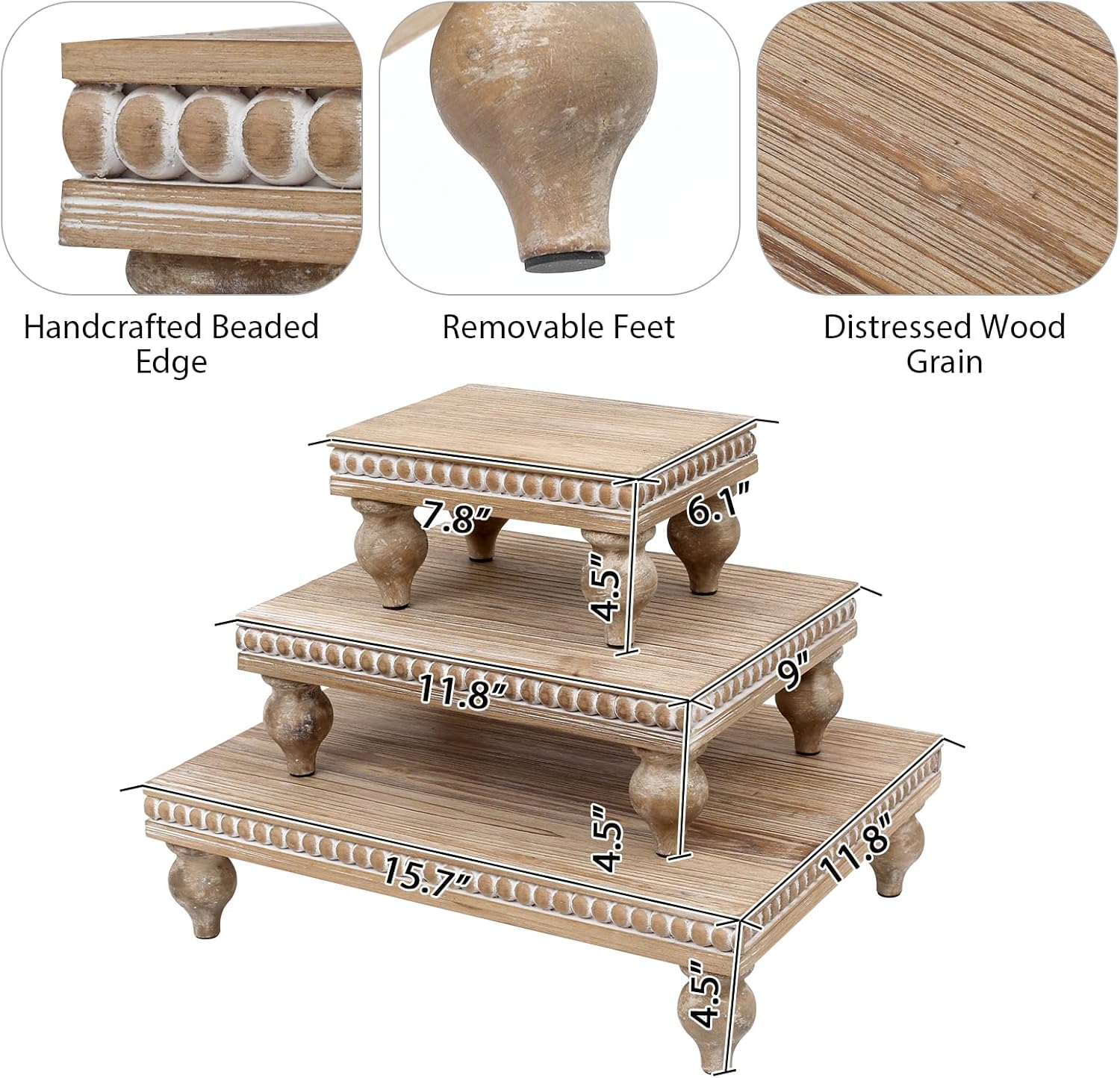 SwallowLiving Wooden Riser Set of 3 Natural