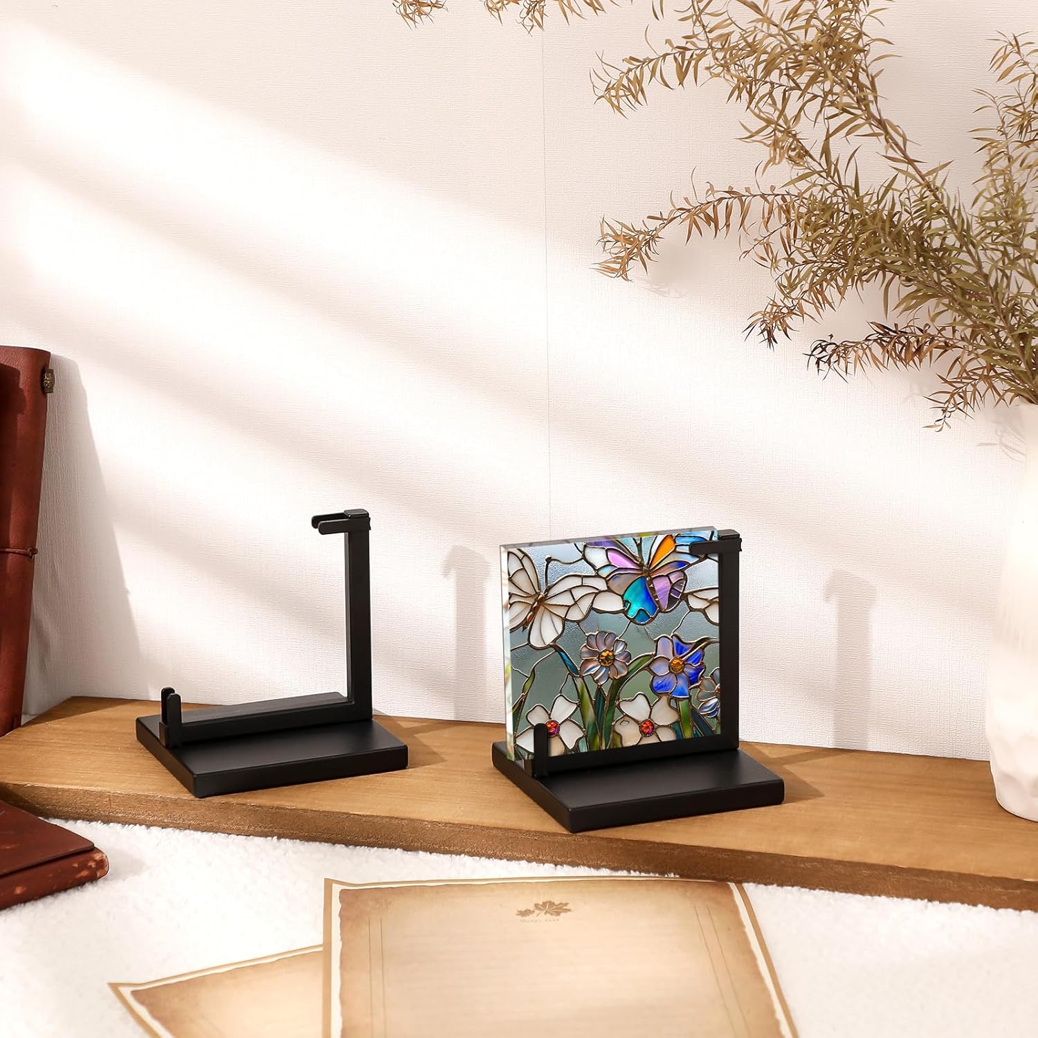 Zonon 2 Pcs Metal Glass Display Stands for Art and Collectibles