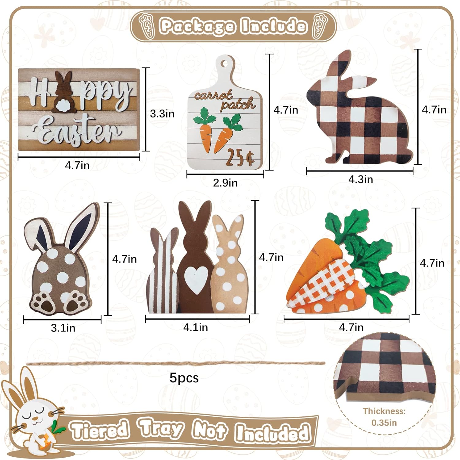 Easter Bunny Tiered Tray Decor Set 6 Pcs