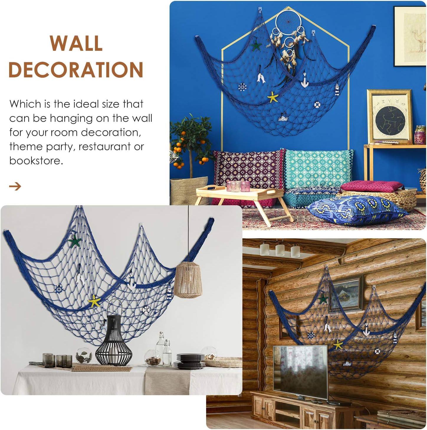 Jetec Decorative Fishnet Wall Hanging Nautical Set
