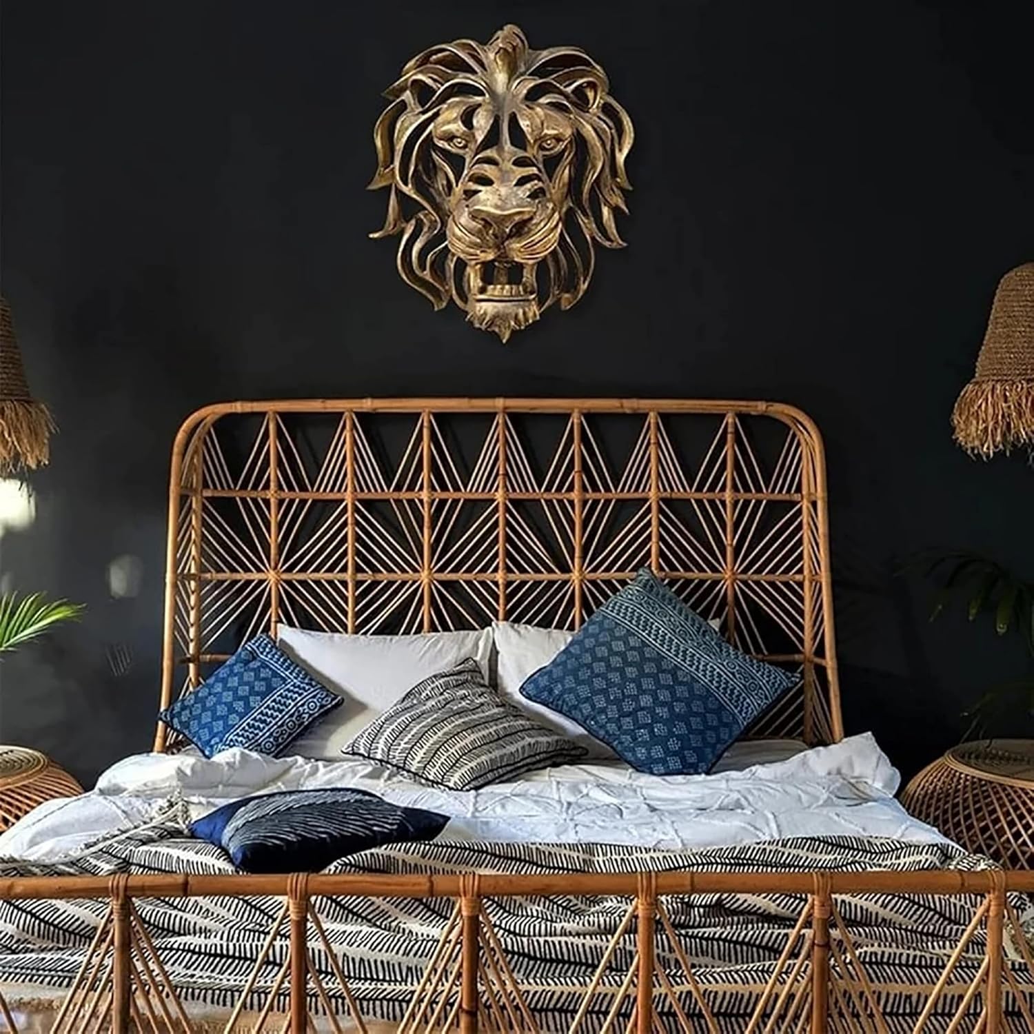 Large Gold Resin Lion Head Wall Sculpture