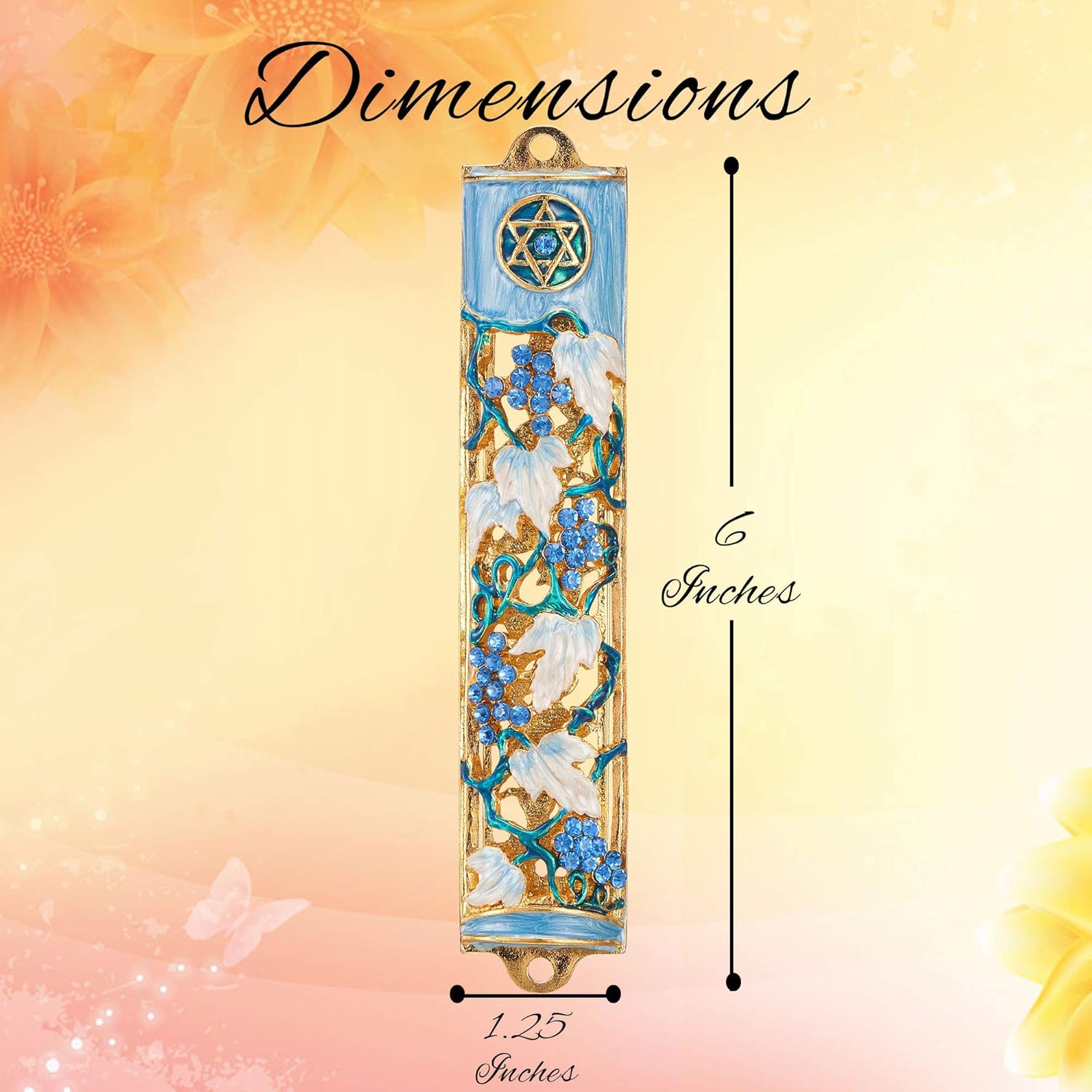 Matashi 6 Inch Hand Painted Mezuzah with Gold and Crystal Accents