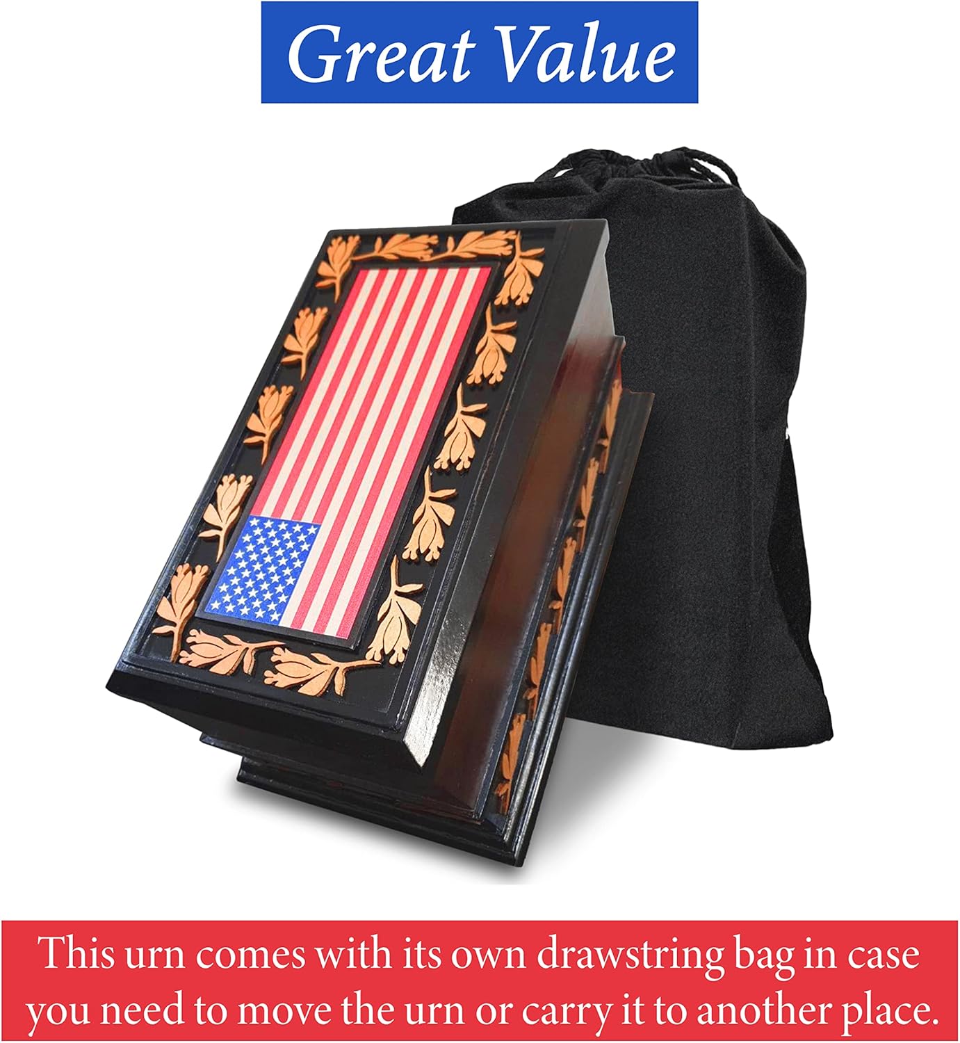 Patriotic Cremation Urn with American Flag