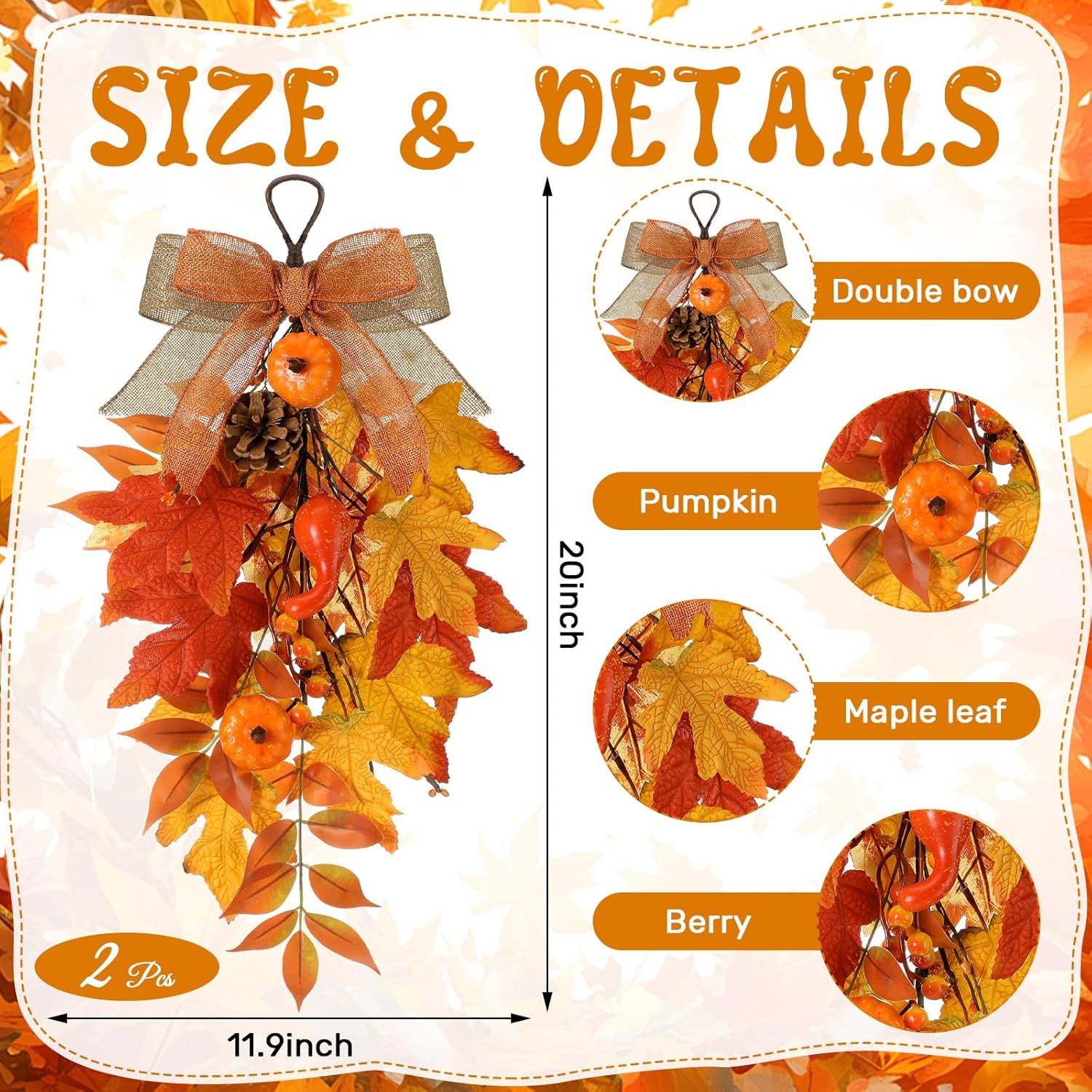 Shihanee 2 Pack Teardrop Fall Swags 20 Inch Artificial Decor