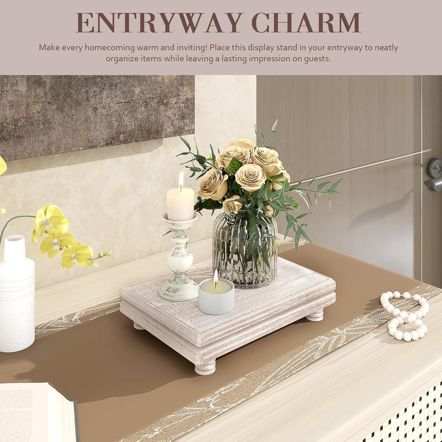 EOSAHR Decorative Wood Tray Stand - Farmhouse Style