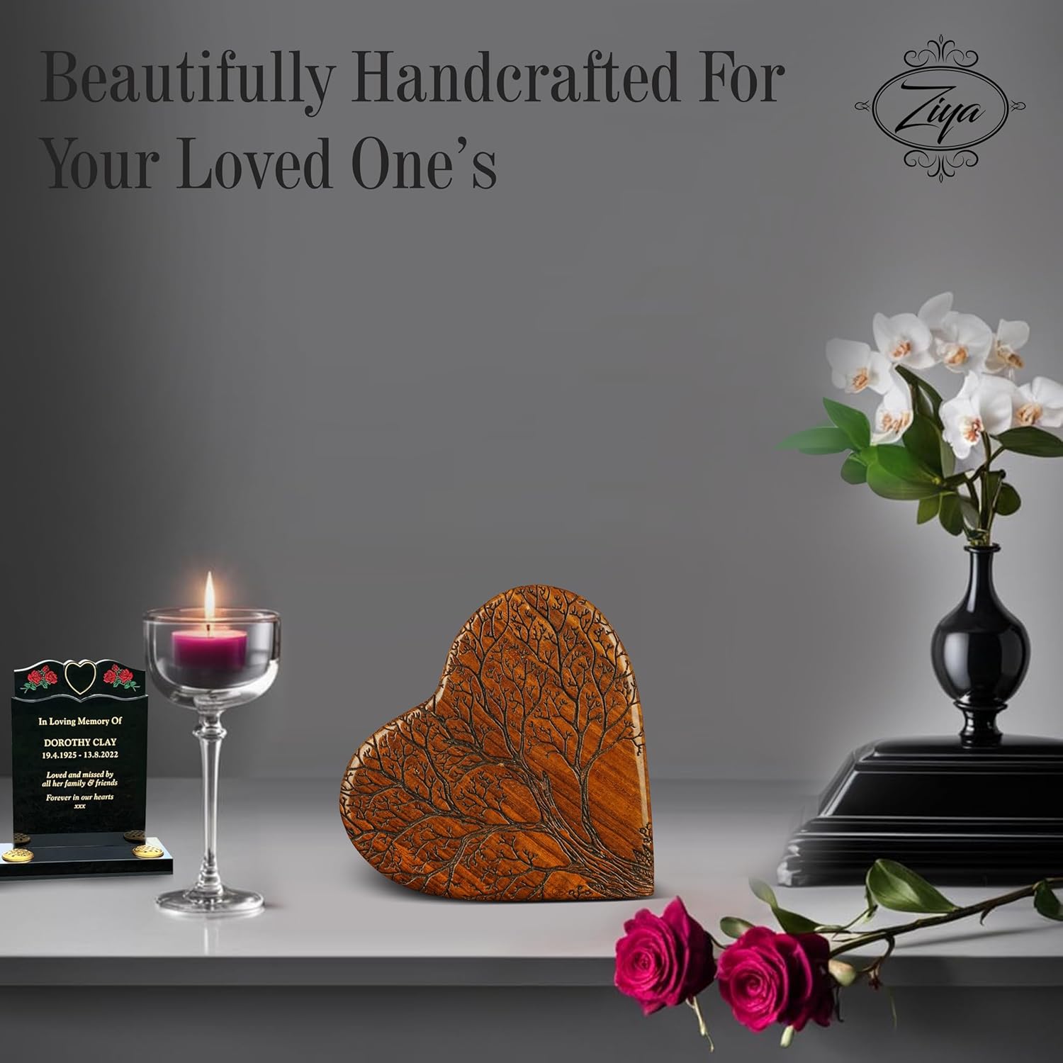 Ziya Wooden Heart Keepsake Tree Urn