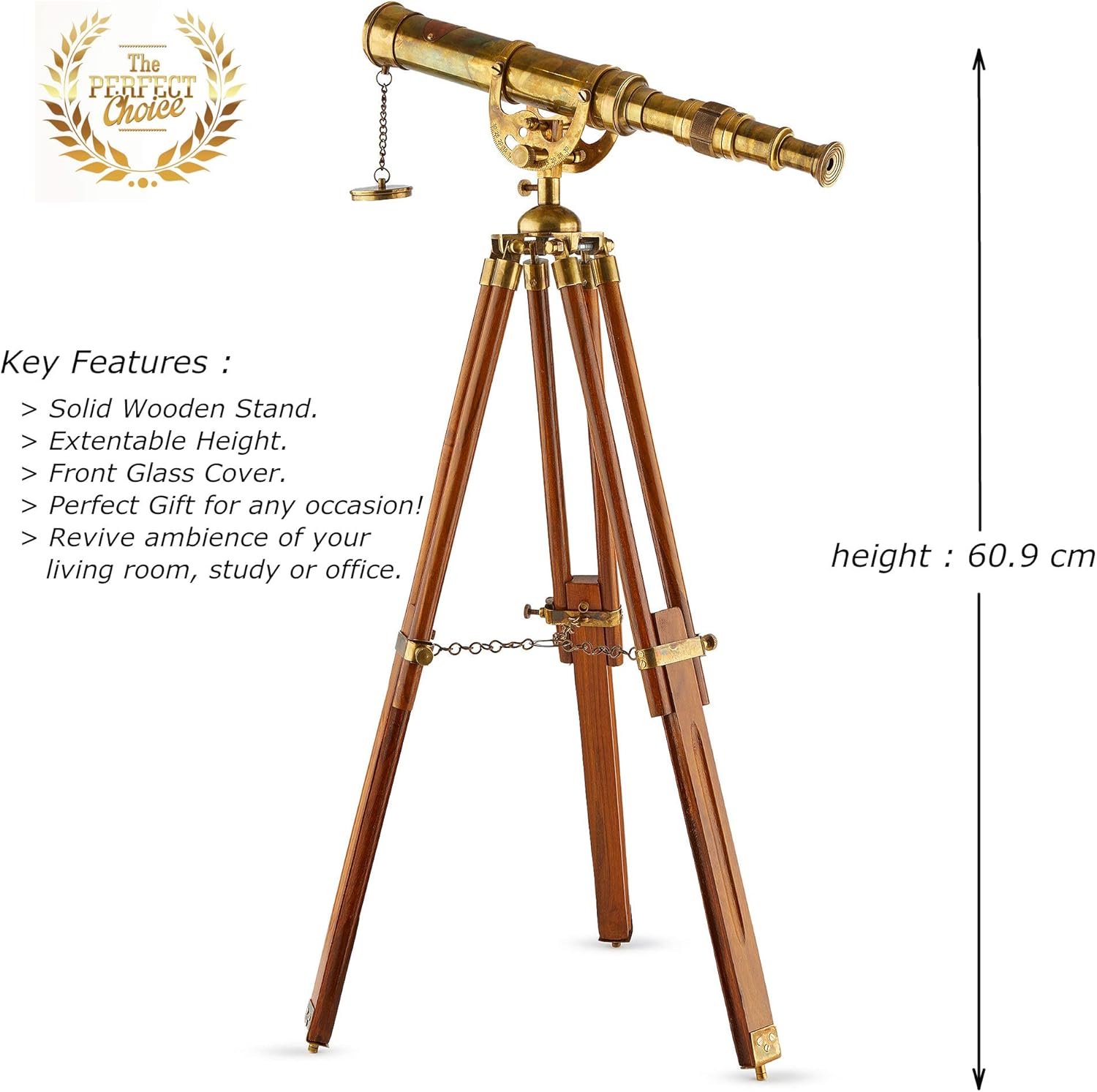 Handcrafted 15 Inch Brass Nautical Telescope with Leather Box
