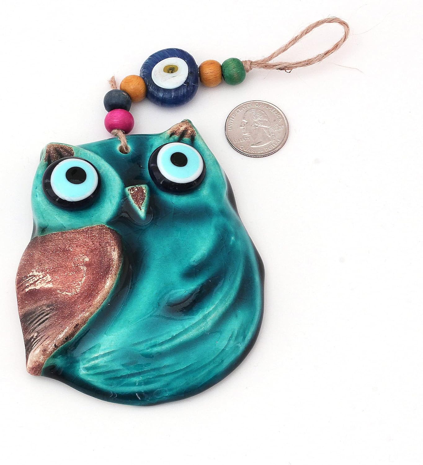 Handmade Ceramic Wall Art with Owl and Evil Eye Design
