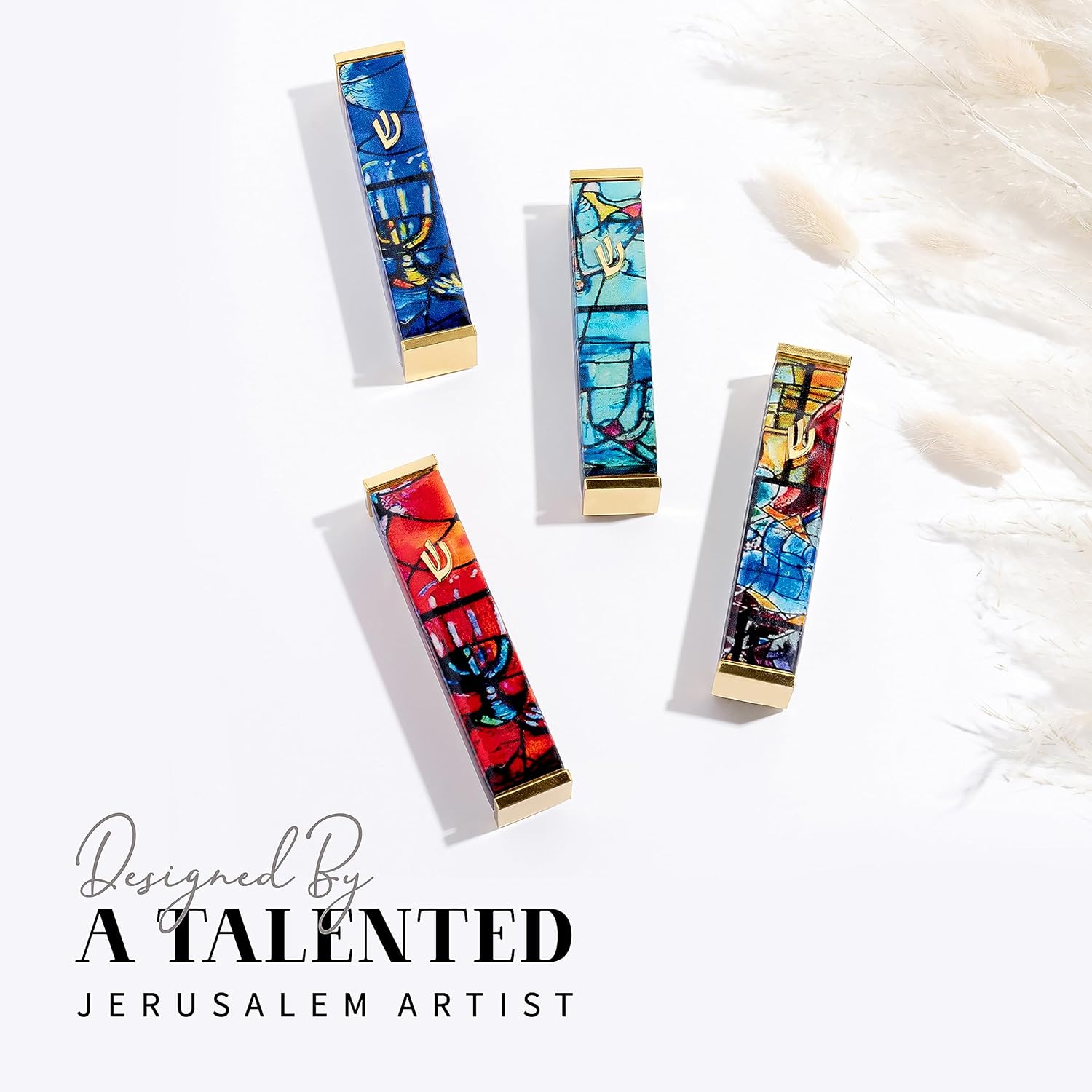 SURI Modern Mezuzah Case with Yellow Chagall Design