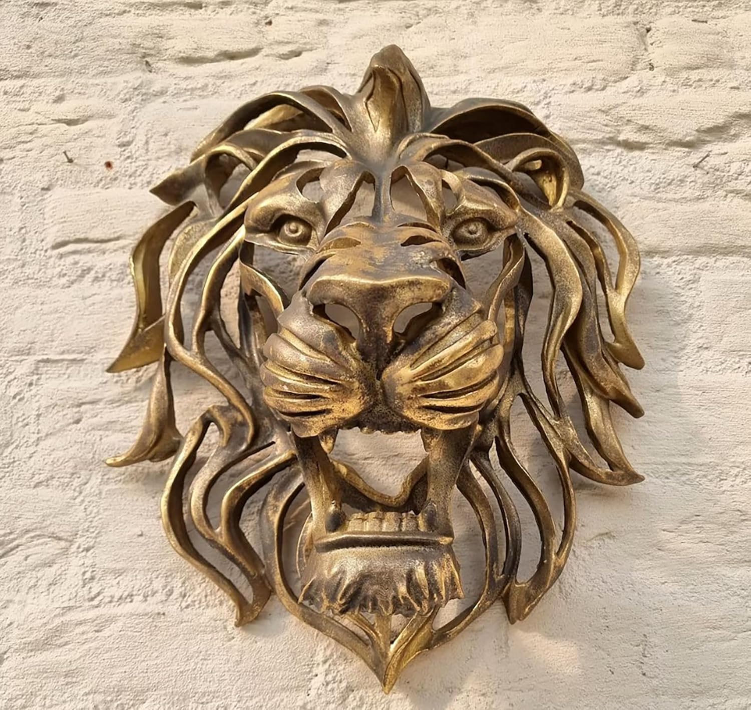 Large Gold Resin Lion Head Wall Sculpture